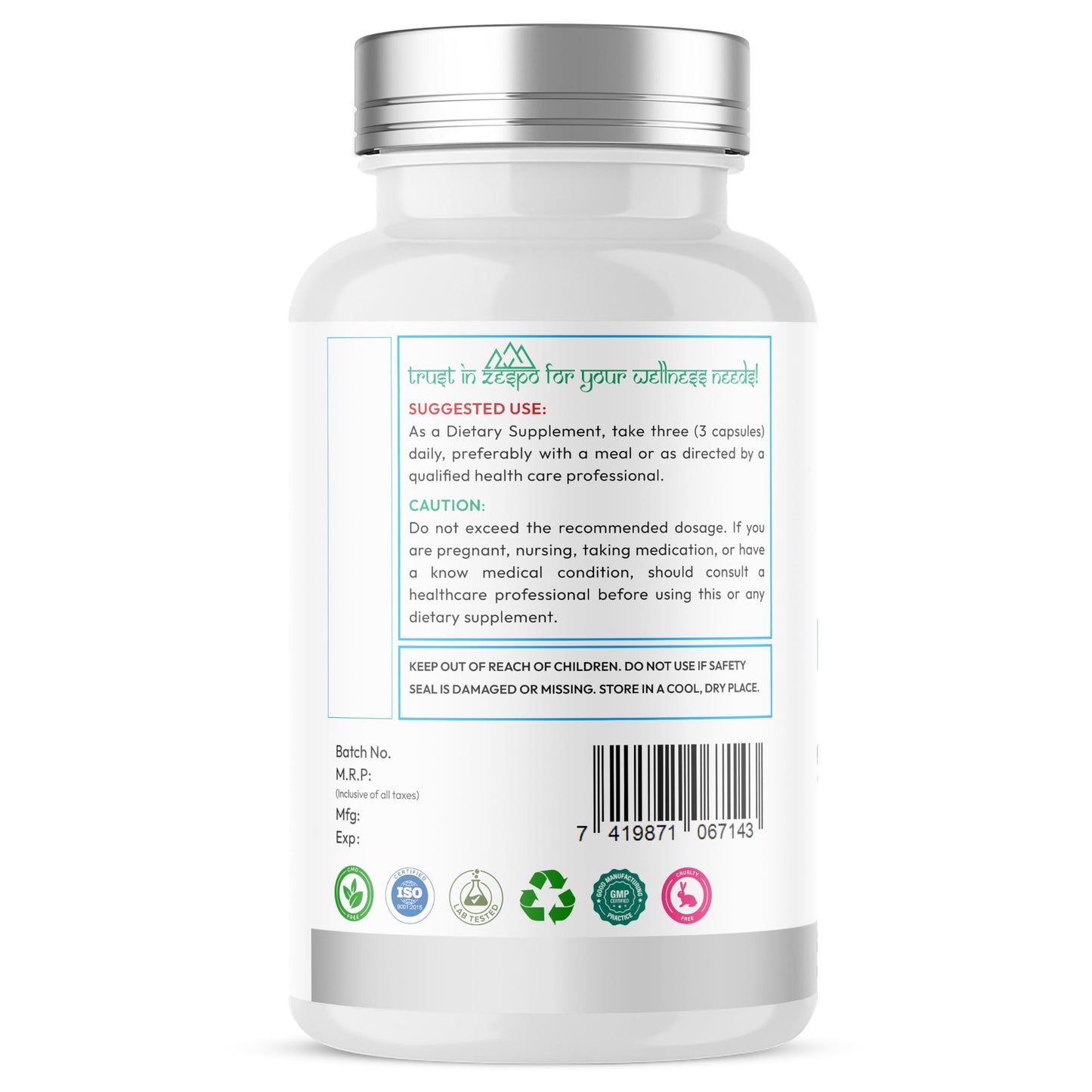 ZESPO Magnesium L-Threonate 2000mg Per Serving (144mg Elemental Magnesium) | 120 Vegetarian Capsules | Magnesium Supplement for Nerve & Muscle Function | 40 Servings
