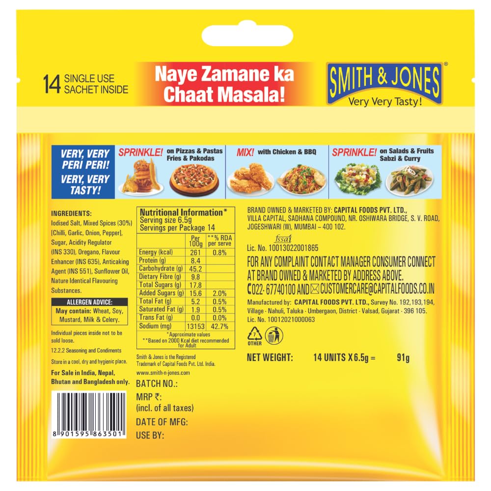 Smith & Jones Peri Peri Masala Powder, Vegetable Masala (Pack of 14) 91 Grams