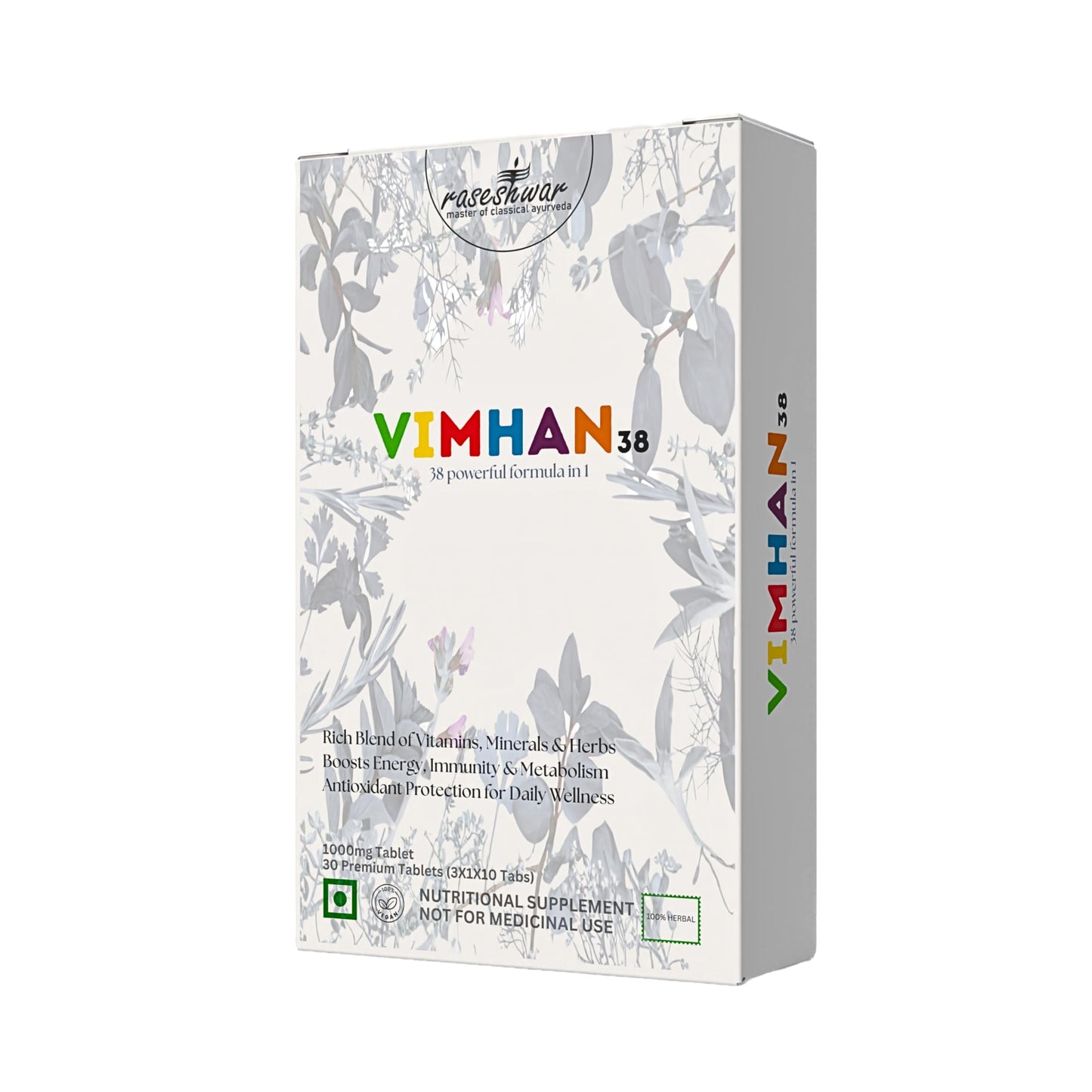 Raseshwar Vimhan38 Multivitamin Tablets with 38 Ingredients | Supports Energy, Immunity & Overall Health | Daily Herbal Wellness Formula | 1000mg | Premium Quality | Pack of 1