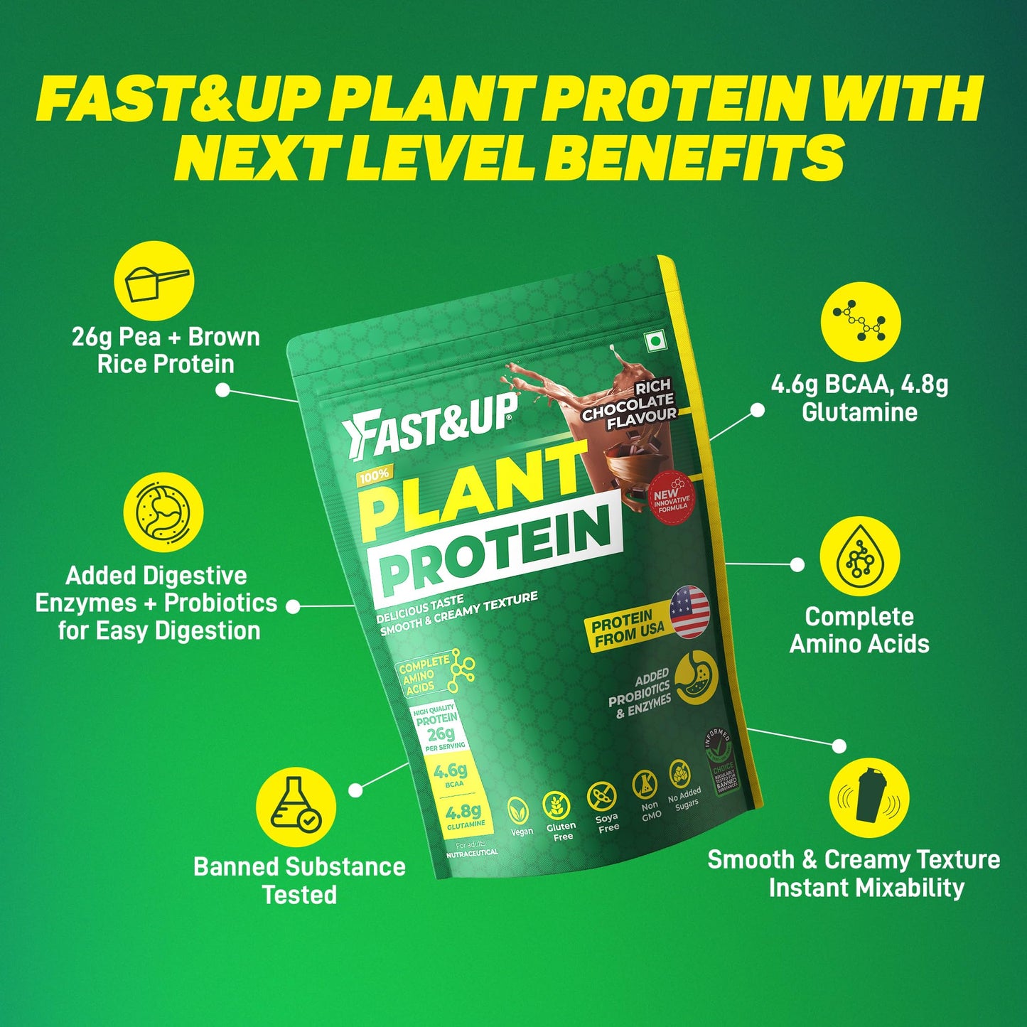 Fast&Up 100% Plant Protein Powder, 26g Protein - Tested & Certified | C- image 7