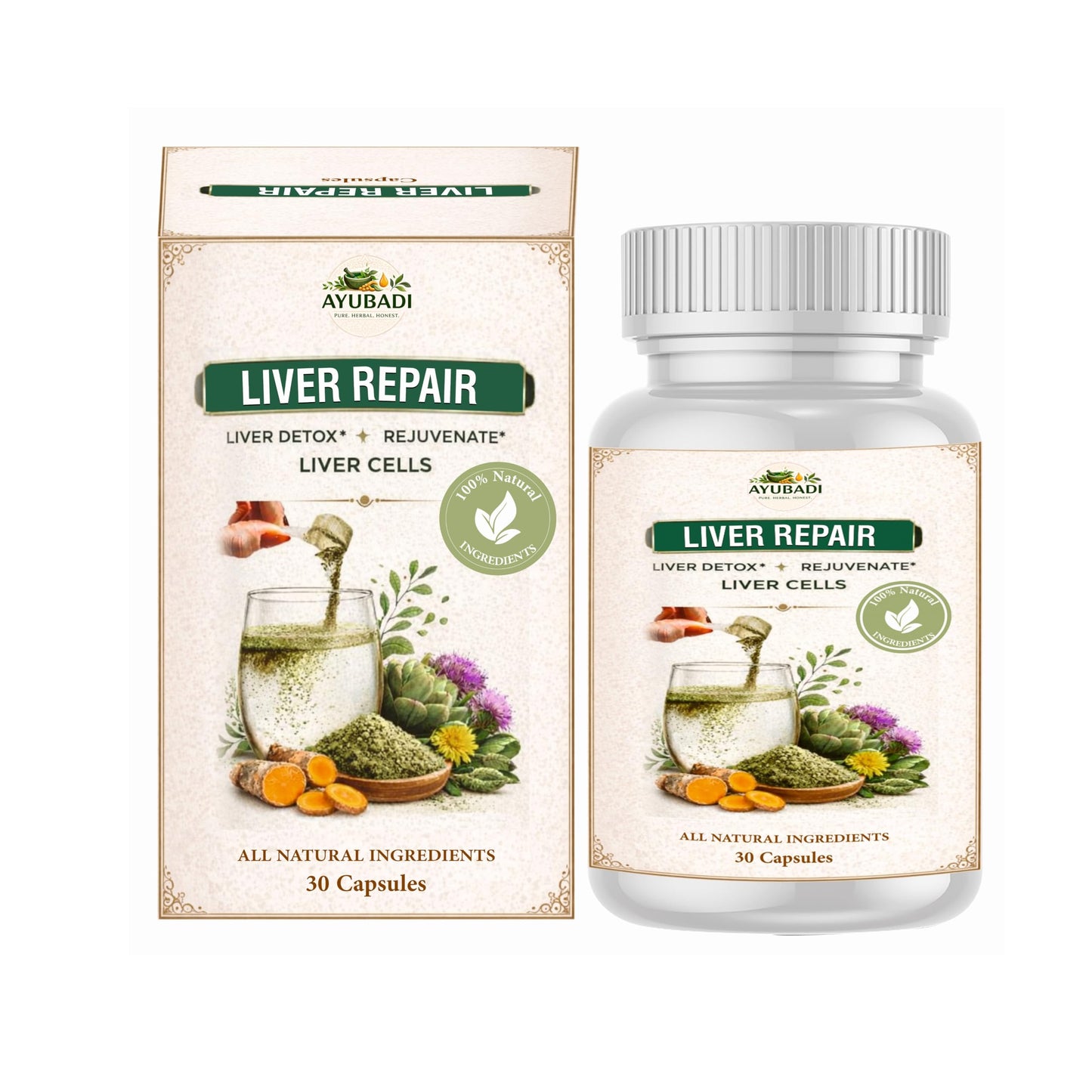 Ayubadi Liver Repair Capsules (60 capsules) | Ayurvedic Herbal Wellness Supplement | Supports Liver Function, Digestion & Metabolism | Daily Detox & Natural Health Care Support