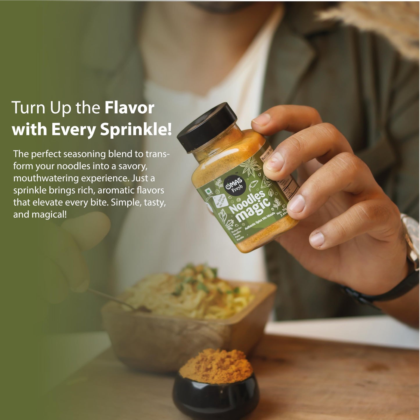 Omas Fresh No Onion, No Garlic Noodles Magic Authentic Spice Mix Masala Powder 70G | Jain Masala Best for Making Noodles, Pasta, Paratha, Wrap, 0.068 Kg