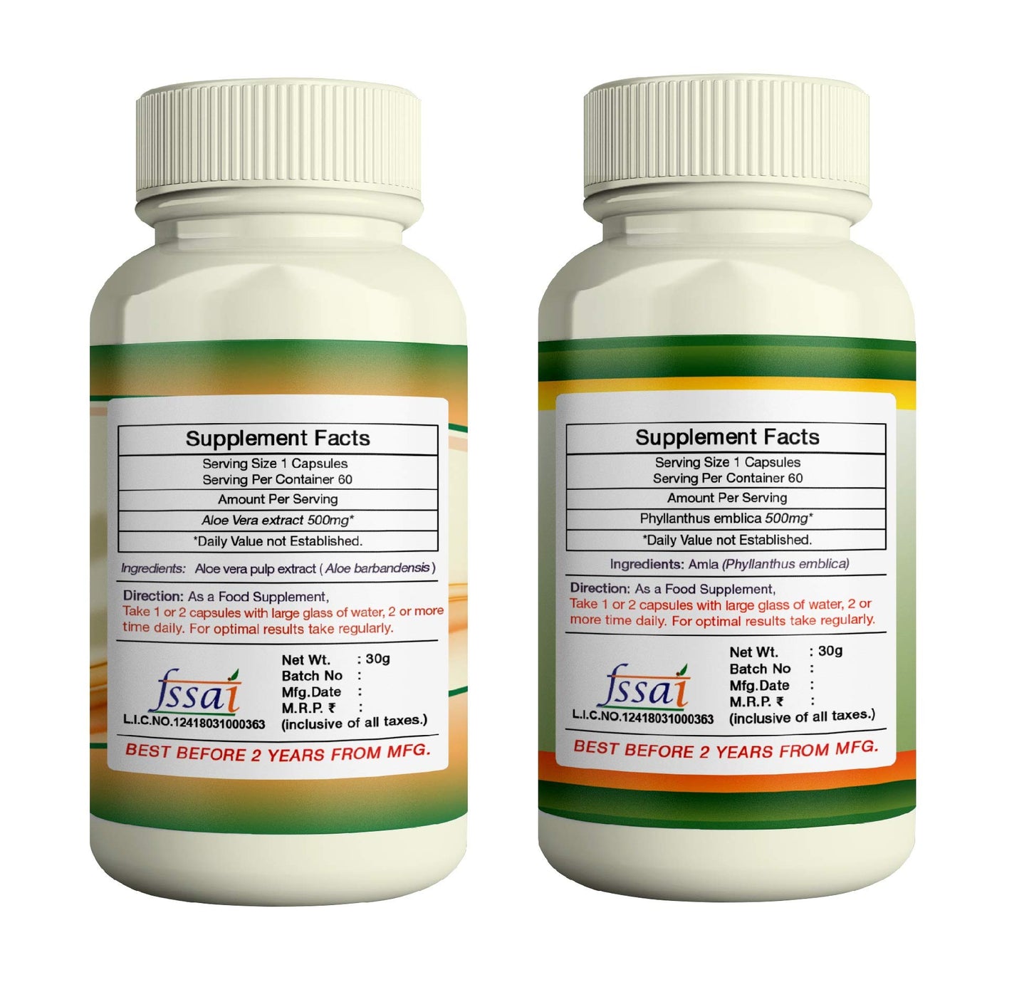 ERBZENERG® Aloevera Extract (Aloe barbadensis) and Amla (Phyllanthus emblica) 60 Capsule 500 mg