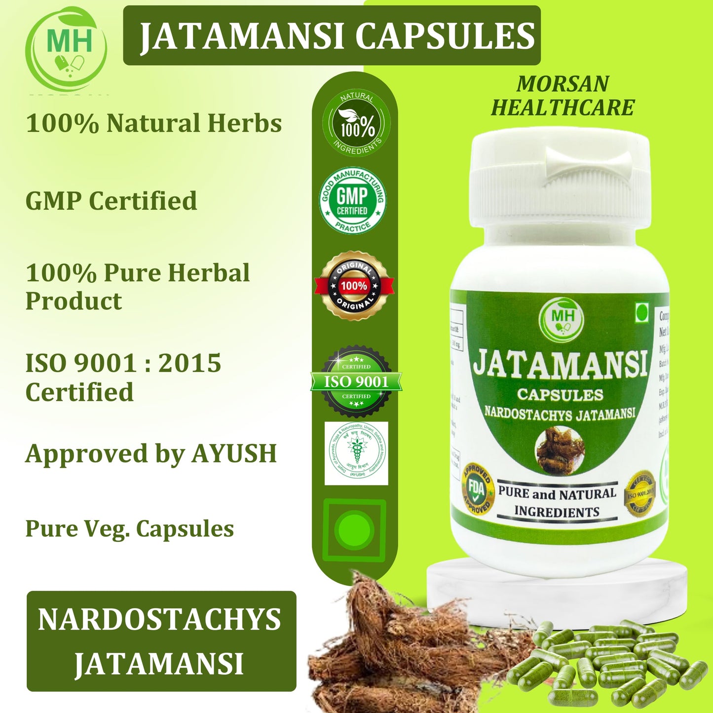 MORSAN HEALTHCARE | Jatamansi Capsules 500mg โ 60 Count | Vegetarian | Plant-Based | Herbal Supplement | No Artificial Additives | Gluten-Free | Organic (pack of 1)