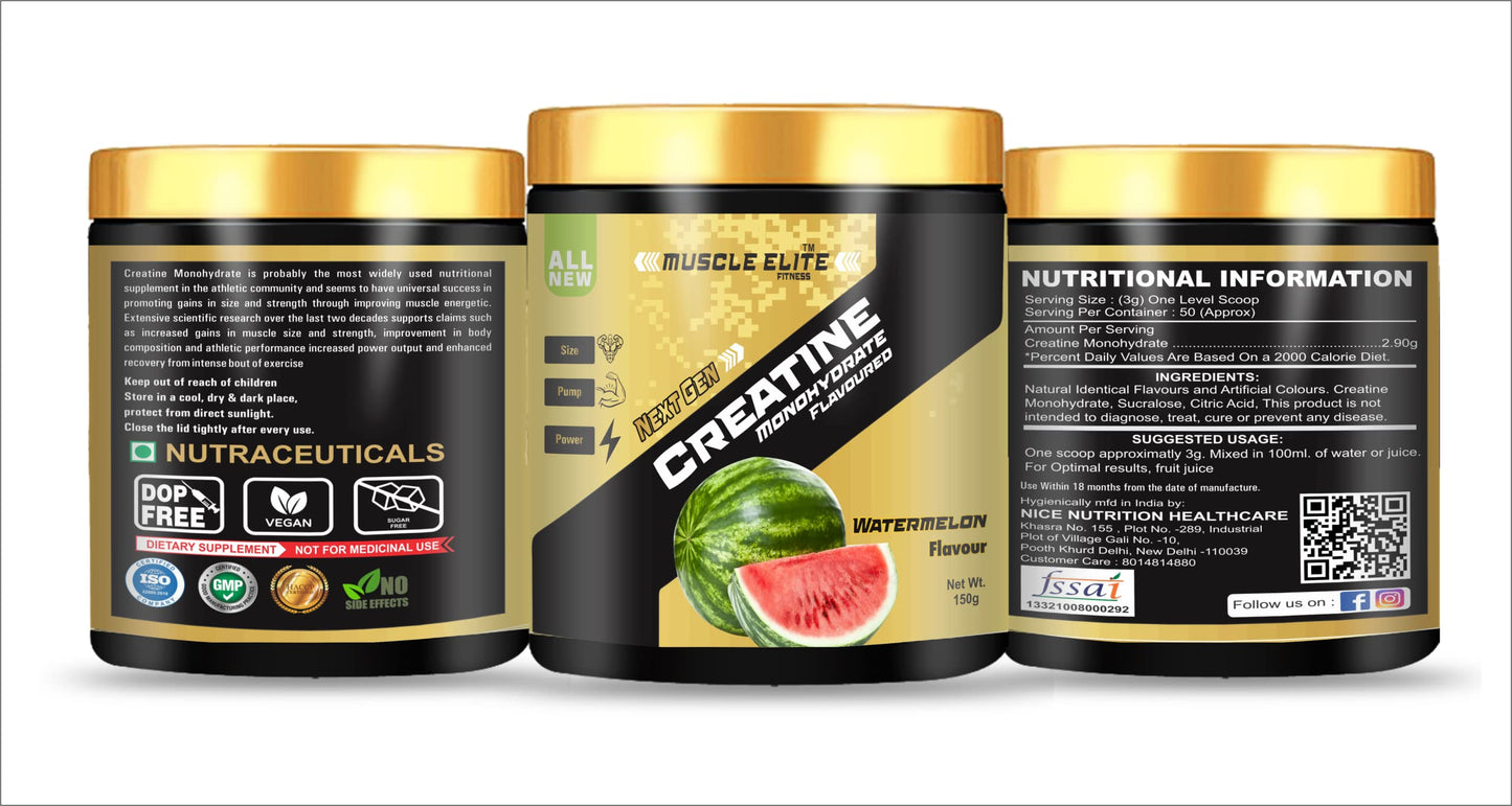 Muscle Elite Fitness Creatine Monohydrate – Watermelon, 50 Servings – Men & Women
