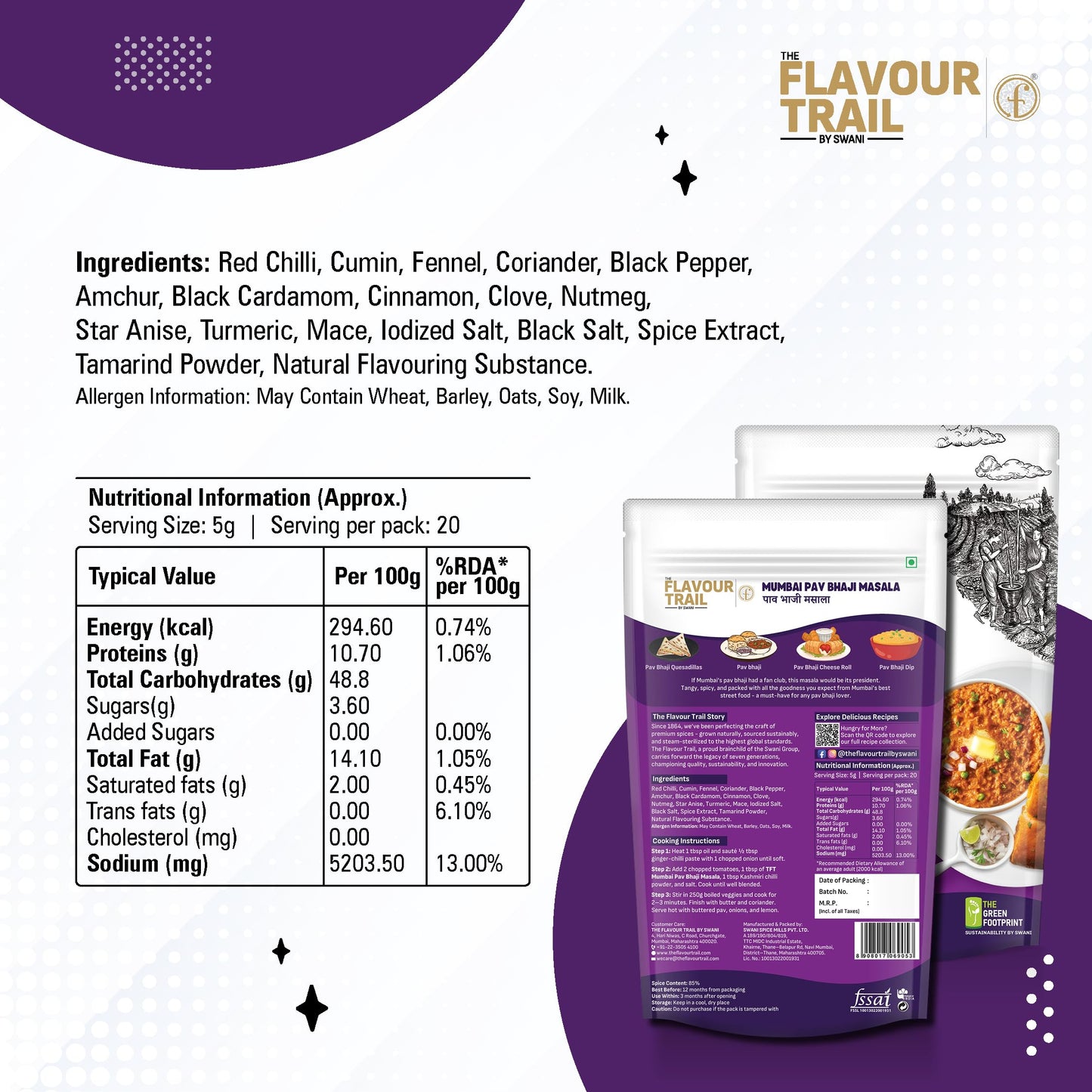 The Flavour Trail Pure & Natural Mumbai Pav Bhaji Masala | Iconic Street-Style Spice Blend | Bold, Tangy & Aromatic | No Preservatives | 100g