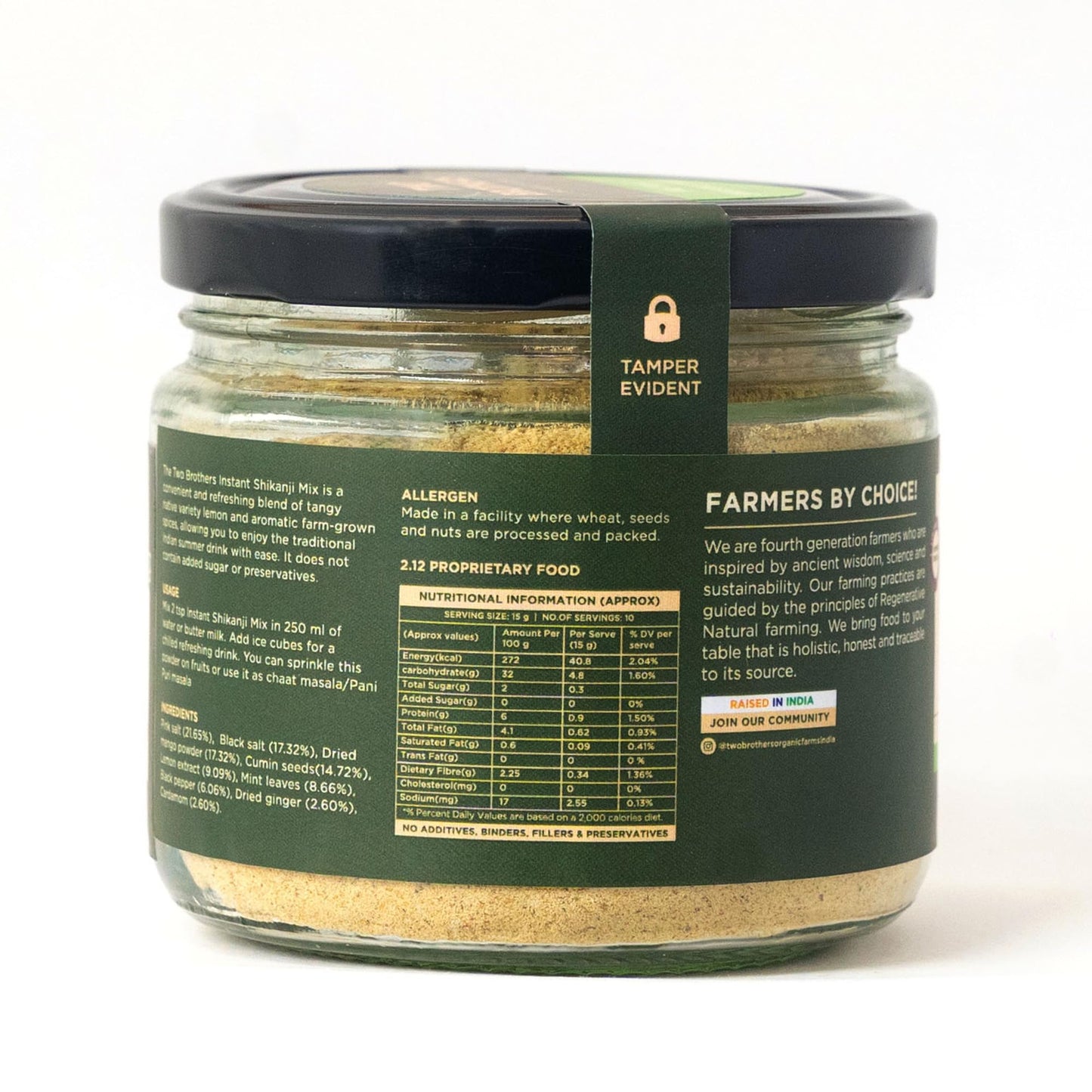 Two Brothers Organic Farms Instant Shikanji Mix - 150g | Essence of Tangy Lemons and Aromatic Farm-Grown Spices in a Ready-To-Mix Powder | Free from Artificial Ingredients