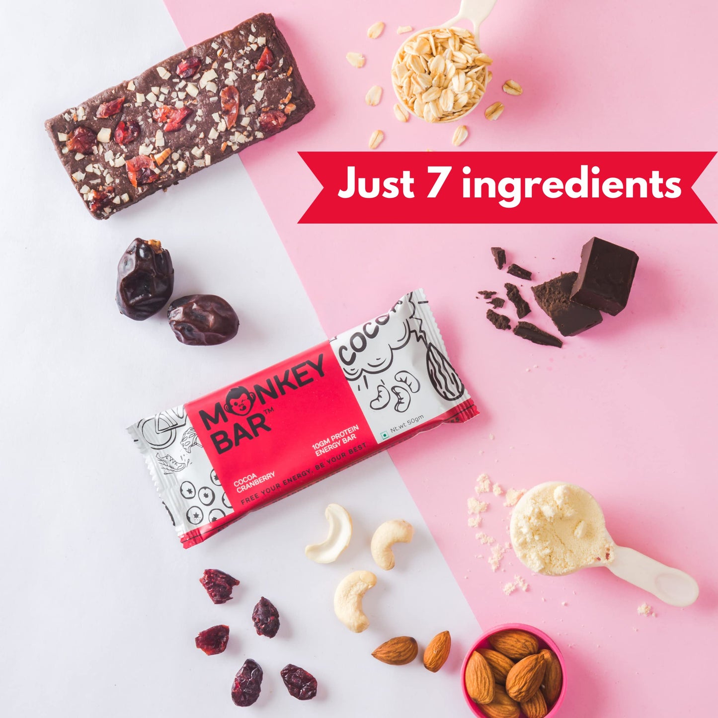 MONKEY BAR - Cocoa Cranberry Protein Bar - 8 Bars, 50g each, 12g Protei- image 6