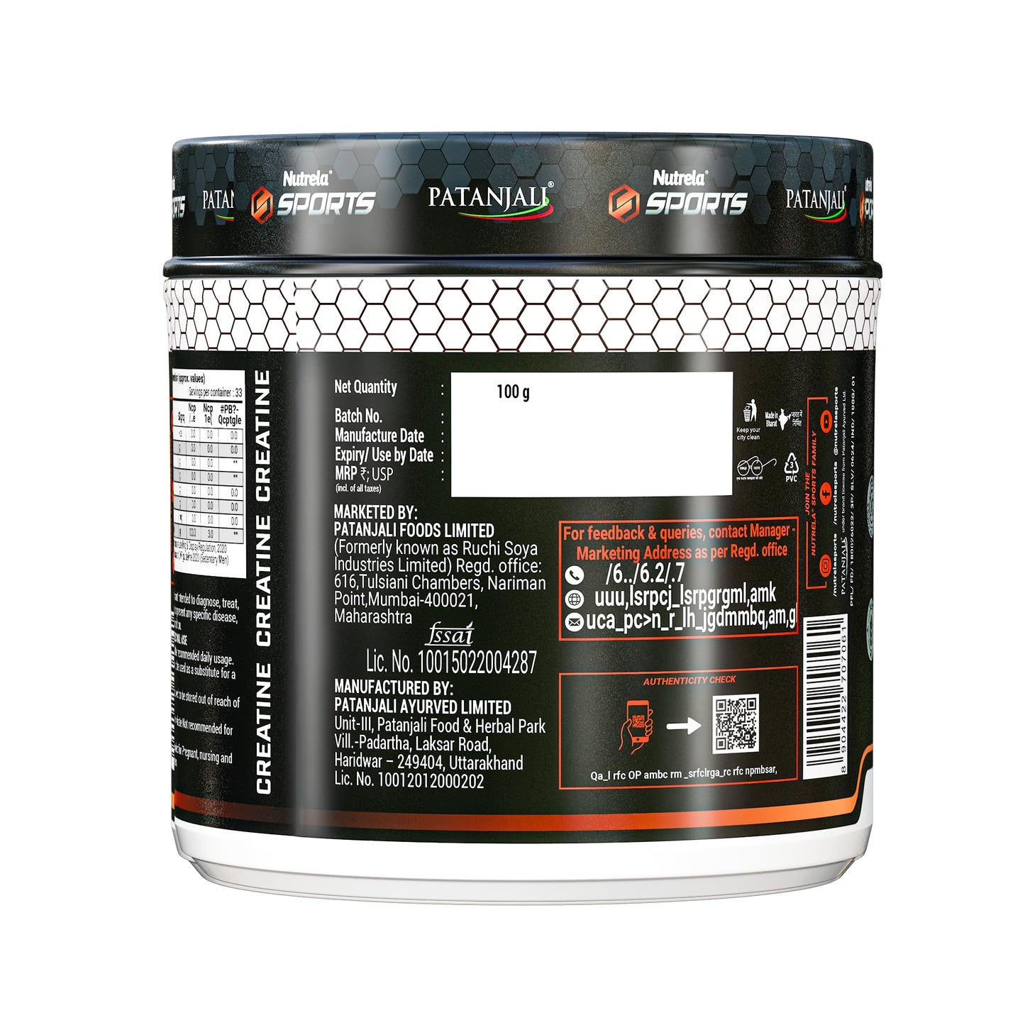 Nutrela Sports Patanjali Creatine Monohydrate - 100g Unflavoured