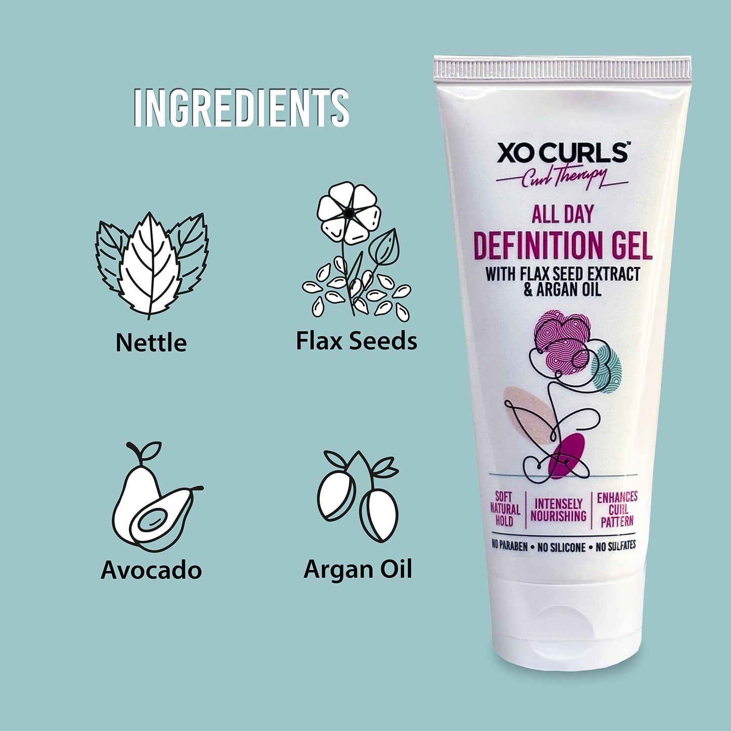 XO Curls All Day Definition Gel with Flax Seed & Argan Oil; a Curly Hai- image 9