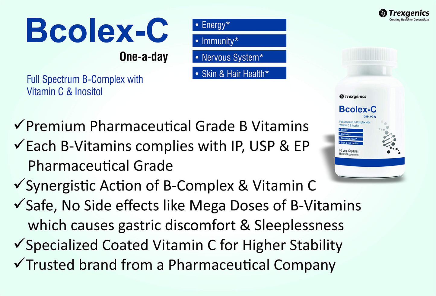 Trexgenics Bcolex-C One-a-day Complete B-Complex with B12-Vit.C-Inosito- image 5