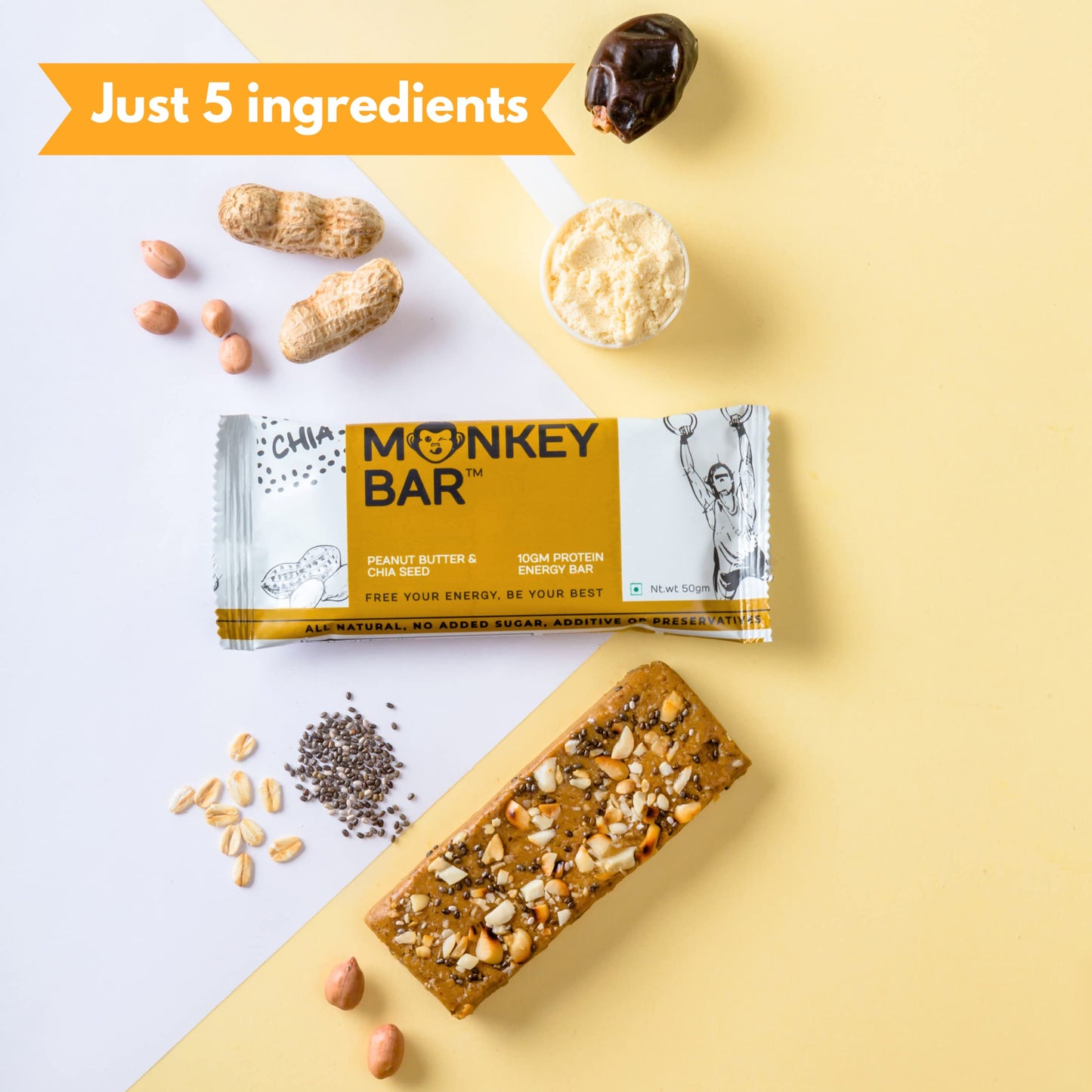 MONKEY BAR - Peanut Butter and Chia Seed Protein Bar - 8 Bars, 50g each- image 6