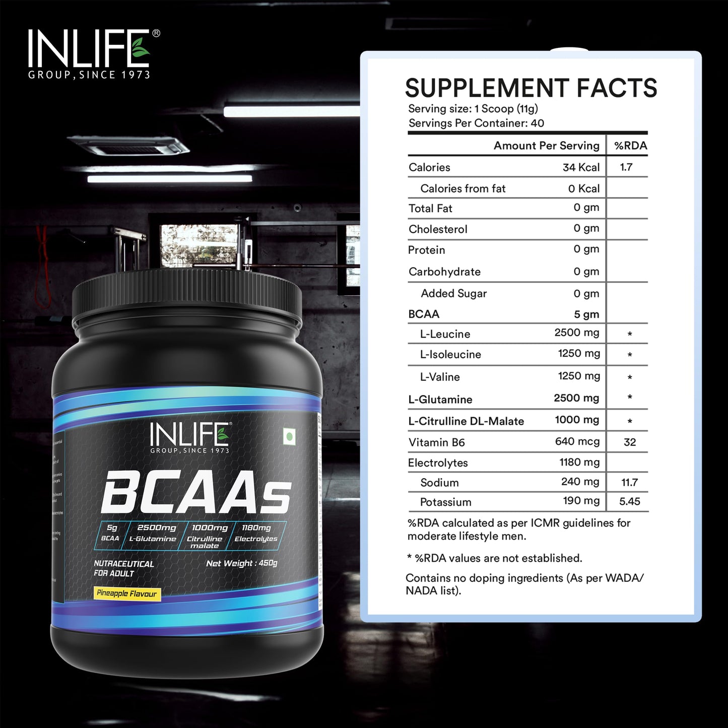 INLIFE BCAA Supplement 7g Amino Acids Instantized for Pre Post & Intra- image 8