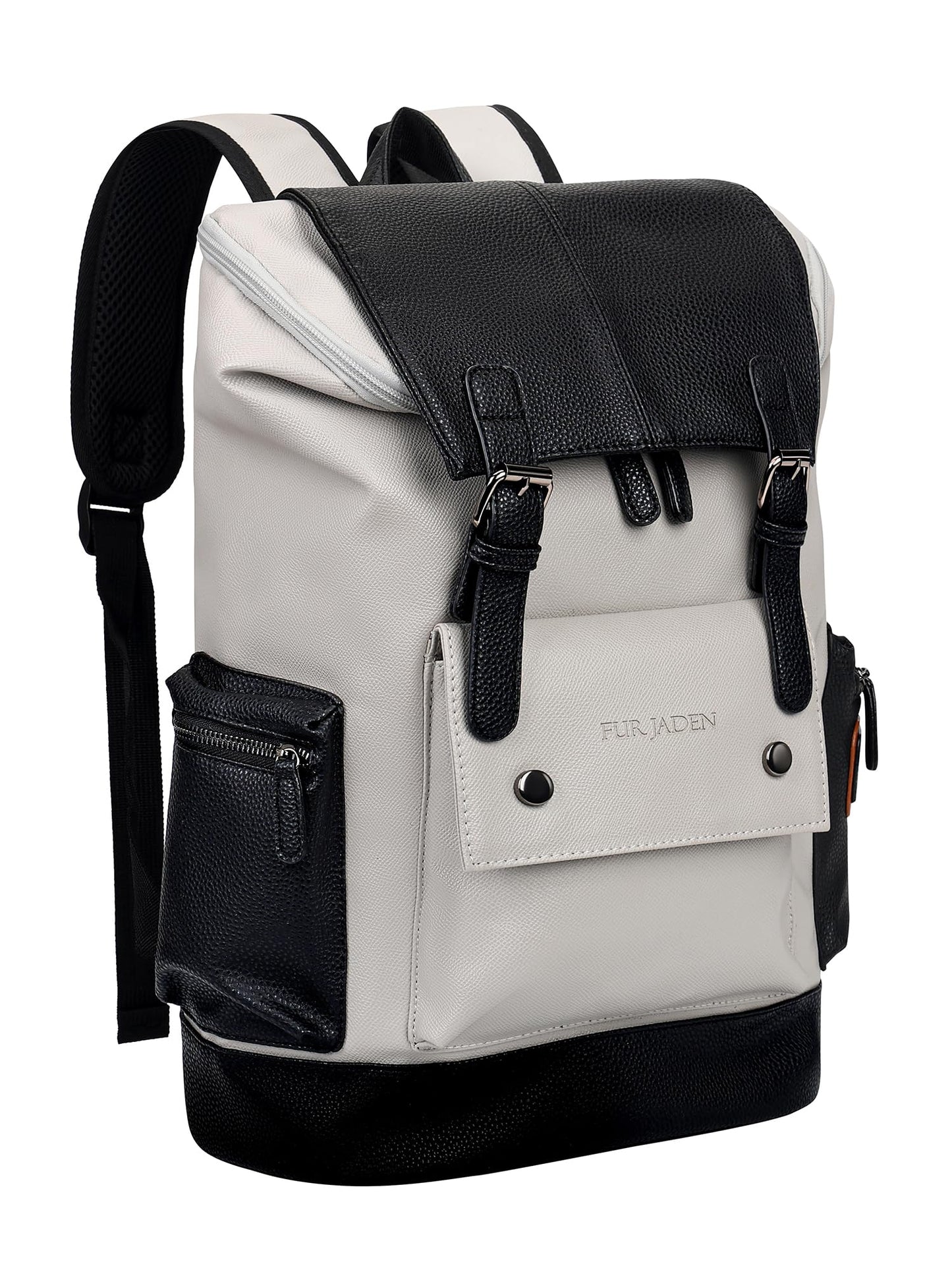 FUR JADEN Vegan Leather Anti Theft Casual Laptop Backpack with 15.6 Inch Laptop Pocket (BlackGrey)