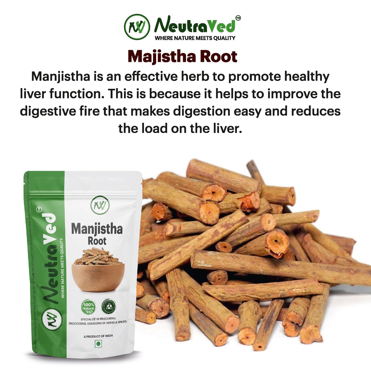 NeutraVed Manjistha Root - 100g, Organic Indian Madder, for Eating also- image 7