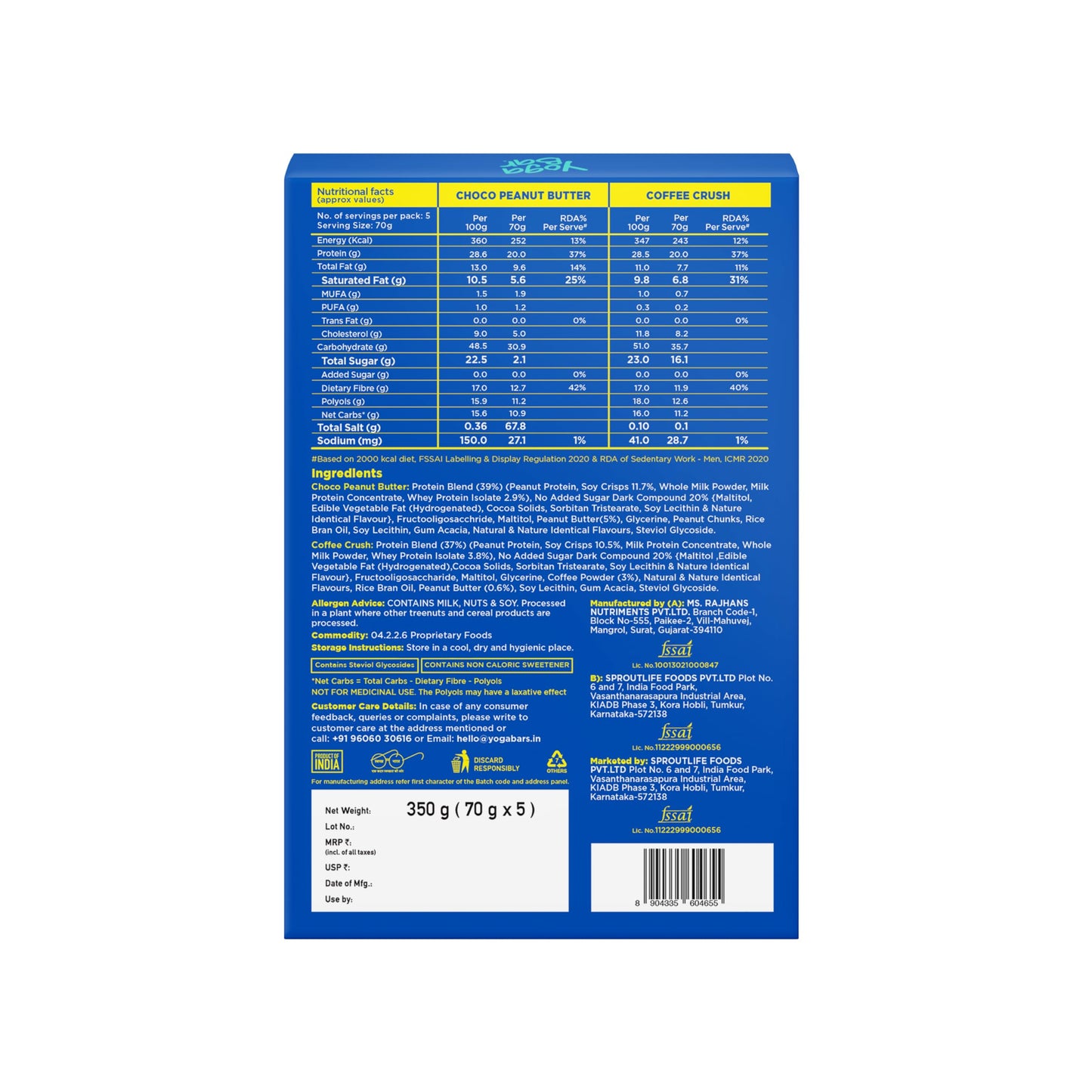 Yogabar Power Up 20g Protein Bar (5 Bars, Variety Pack, No Added Sugar)- image 6