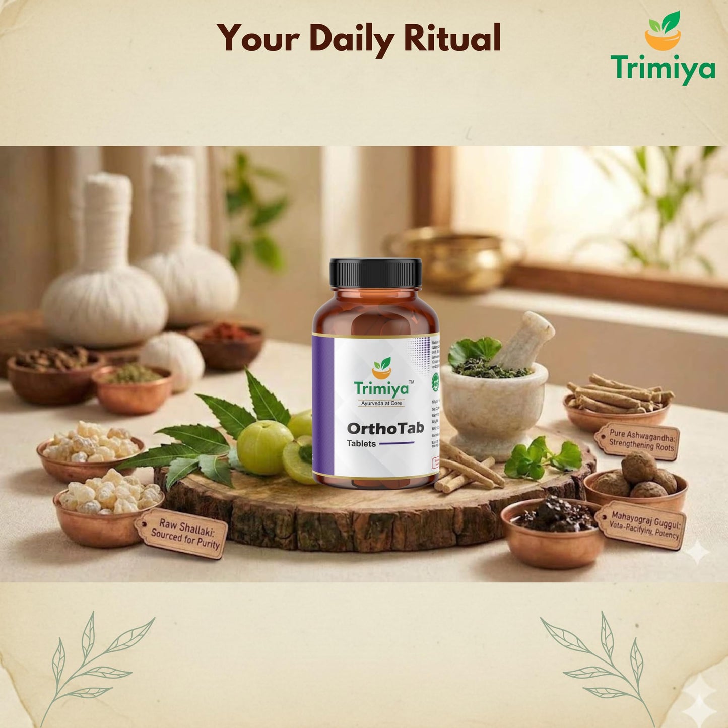 Trimiya OrthoTab Ayurvedic Joint Pain Relief Tablets | With Shallaki, Ashwagandha & Mahayograj Guggul | For Knee, Back & Muscular Pain Relief | Enhances Bone Strength & Flexibility | 60 Tablets