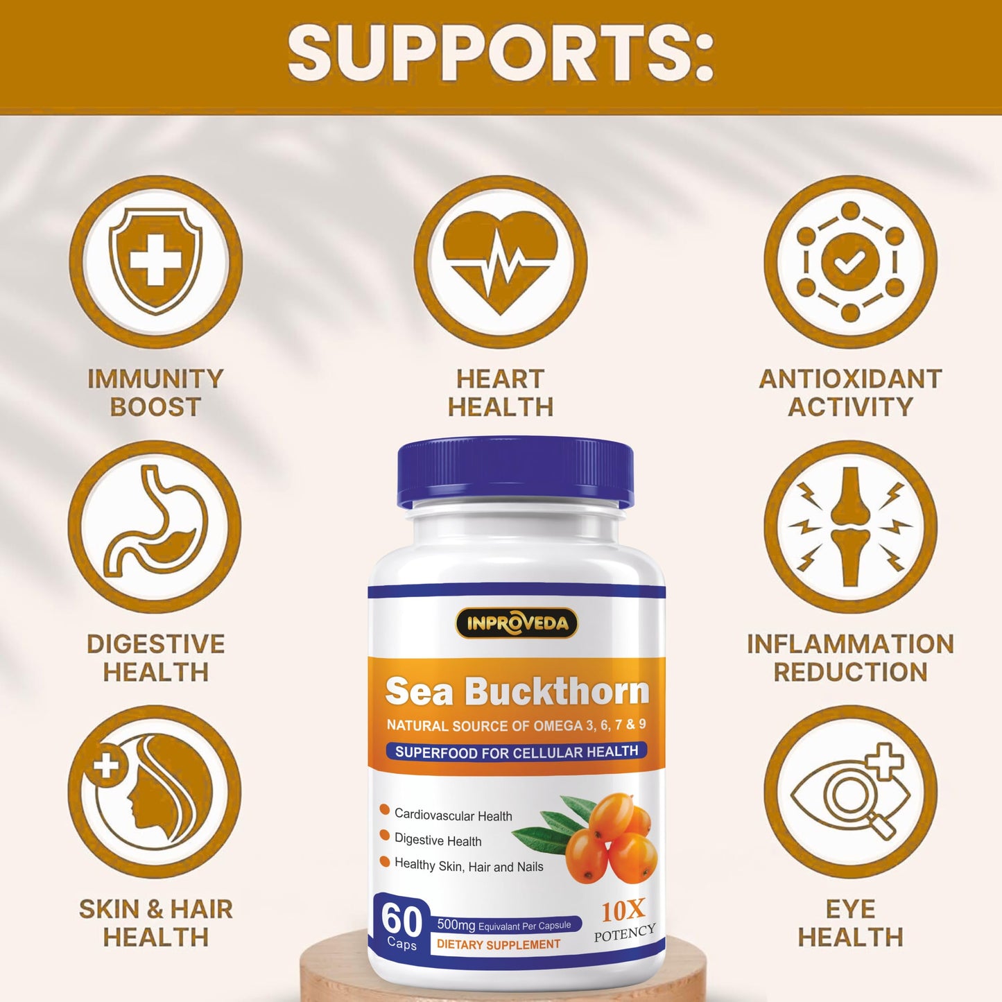 Sea Buckthorn 500mg Capsules for Daily Wellness & Skin Nutrition | Natural Herbal Supplement for Active Lifestyle & Overall Health Support | Monthly Pack - 60Capsules