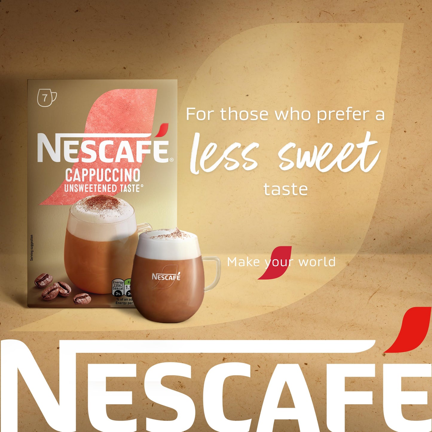 NESCAFÉ Cappuccino Unsweetened Instant Coffee 7 Sachets, 100percent Responsibly Sourced Coffee Pack of 1