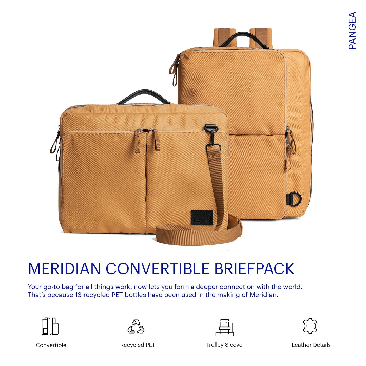 DailyObjects PET Amber Meridian Convertible Briefpack (Backpack + Briefcase) (16L)| 100% Recycled | Fits any Laptop Upto 16 Inch | Lightweight Shoulder Backpack | Multiutility Bag with Trolley Sleeve