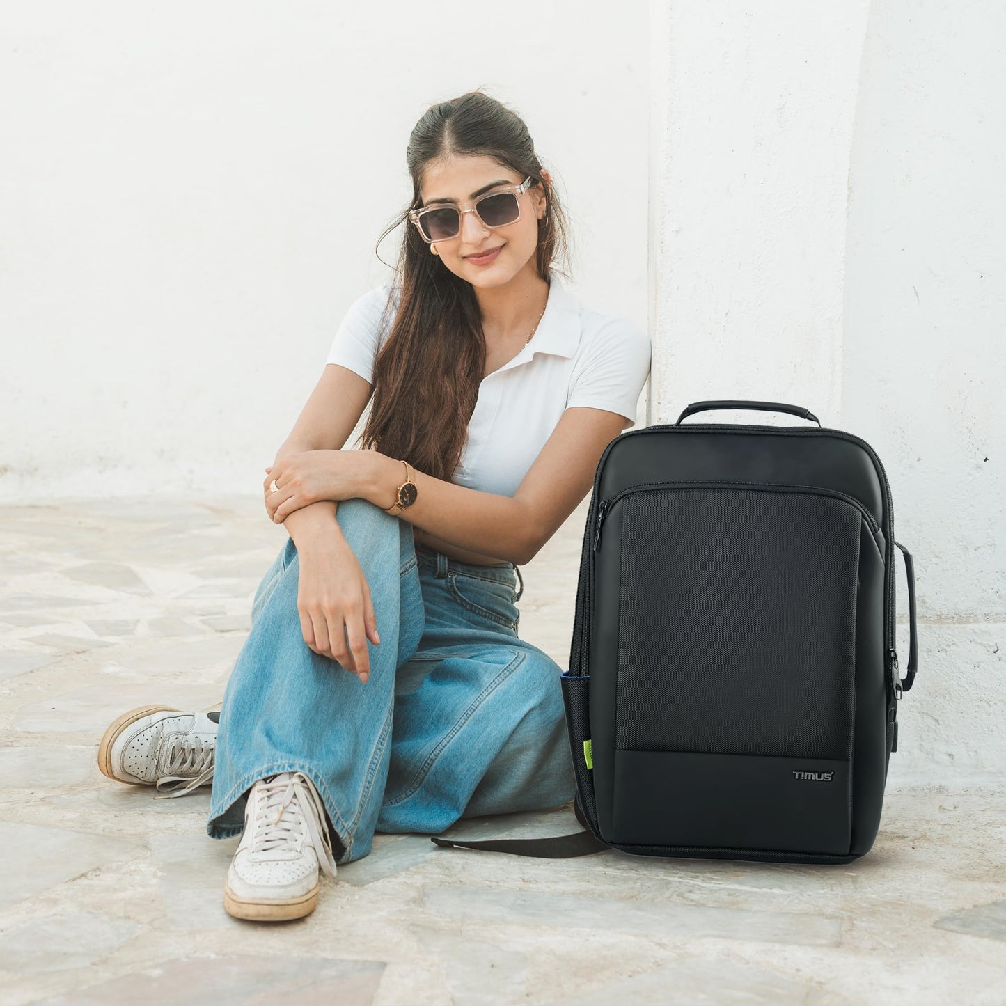Timus Paris Black Professional Laptop Bag for Men & Women 23 L with 15.6 Inch Laptop Compartment | Water resistant with USB Port Anti-Theft Backpack| Premium Polyester Fabric
