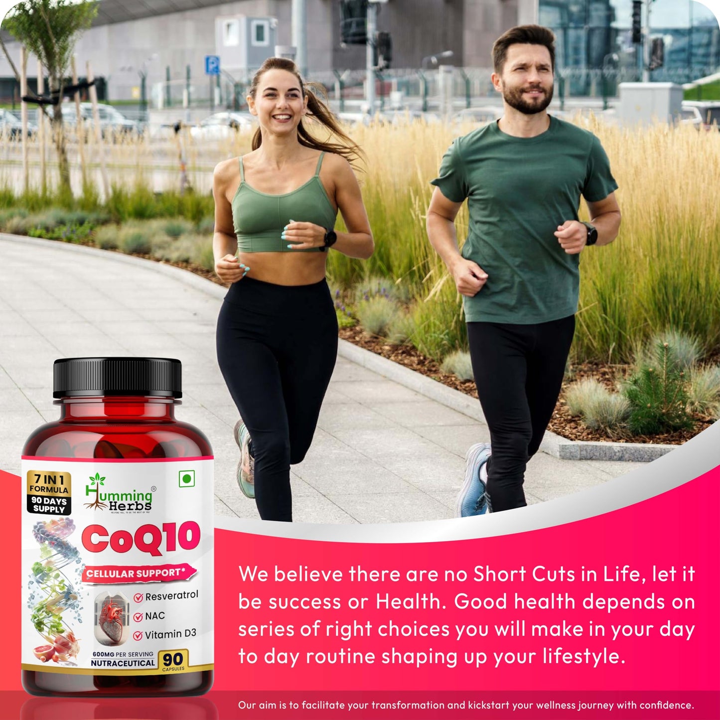 Humming Herbs CoQ10 Supplement 7-in-1 with Resveratrol NAC ALA Magnesium Vitamin K2 (MK-7) & Vitamin D3 – Cellular Energy & Antioxidant Support – 90 Veg Capsules