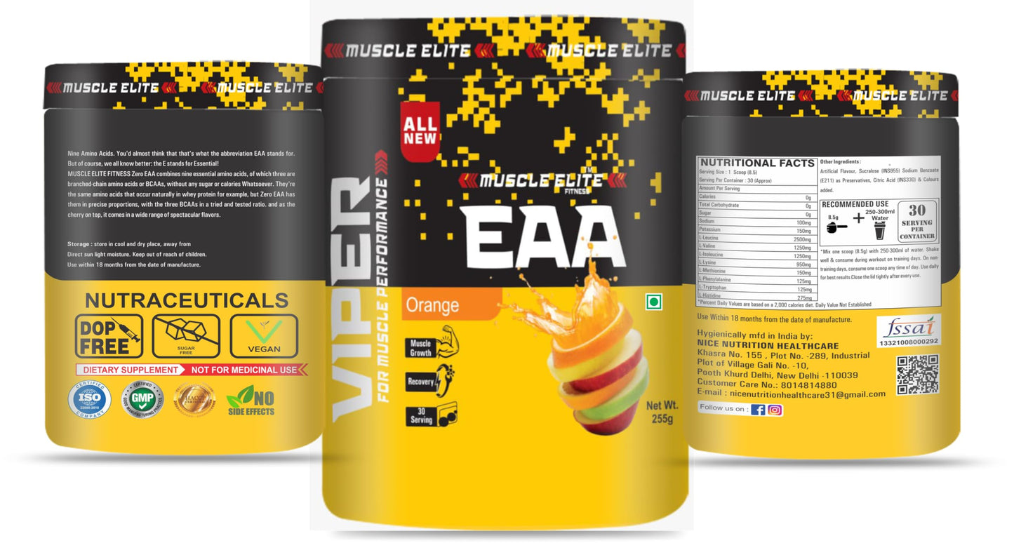 Muscle Elite Fitness EAAs-BCAA Energy Drink – Orange, 255g, 30 Servings