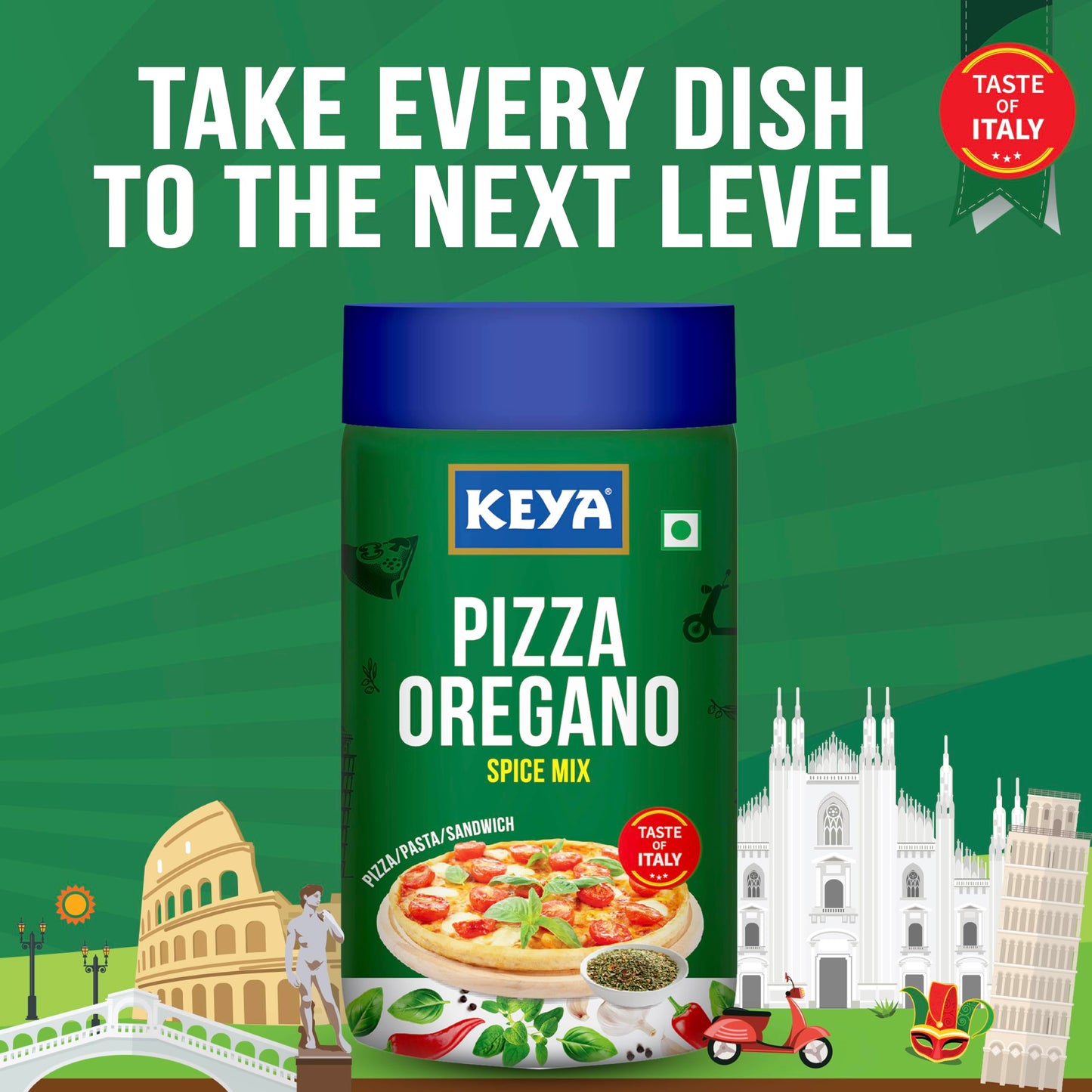 Keya Italian Pizza Oregano | Pizza Oregano Spice Mix | Healthy Italian Seasoning | Multipurpose Seasoning| 100% Natural | Vegan | Zero Preservatives, Artifical Colours & Flavours |No MSG | Marinade Mix, Dip Mix, Sprinkler |Perfect for Pizza, Pasta, Garlic