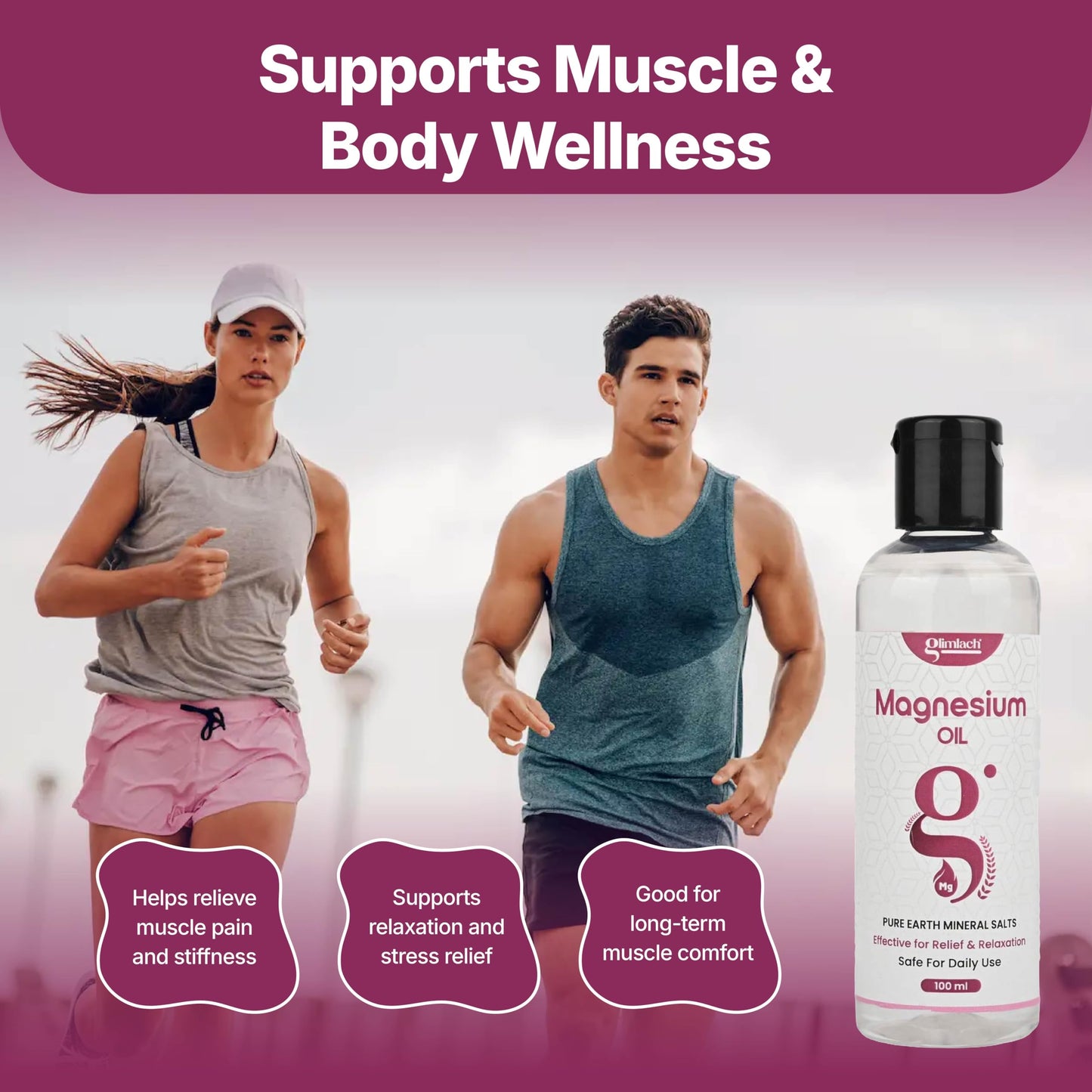 GLIMLACH Magnesium Oil for feet, Sleep Support, Pain Relief & Muscle Recovery | Suitable for Foot Massage and Body Use | Lightweight Formula for Daily Personal Care (100ml, Pack of 1)