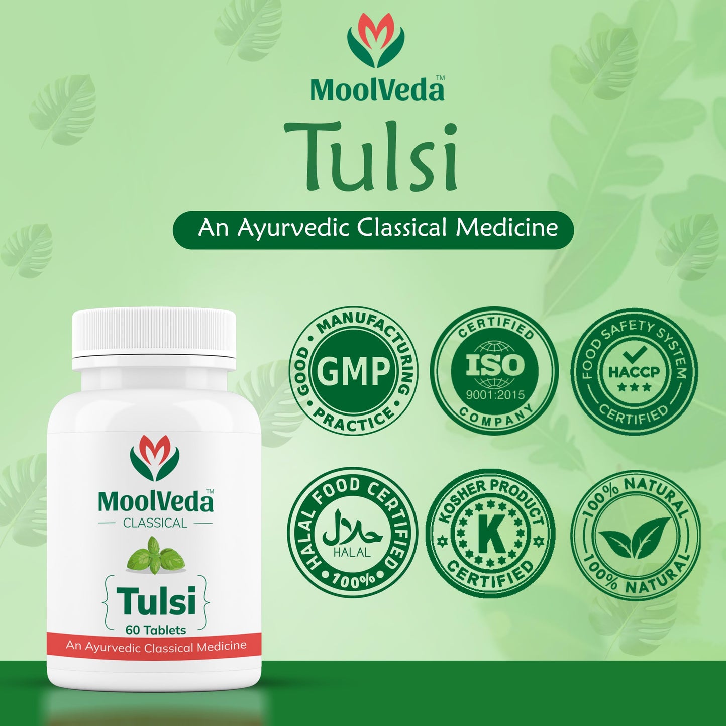 Moolveda Tulsi Tablets | Use For Natural Immunity Booster | Pure Herbs for Respiratory Wellness | 60 Veg Tabltes