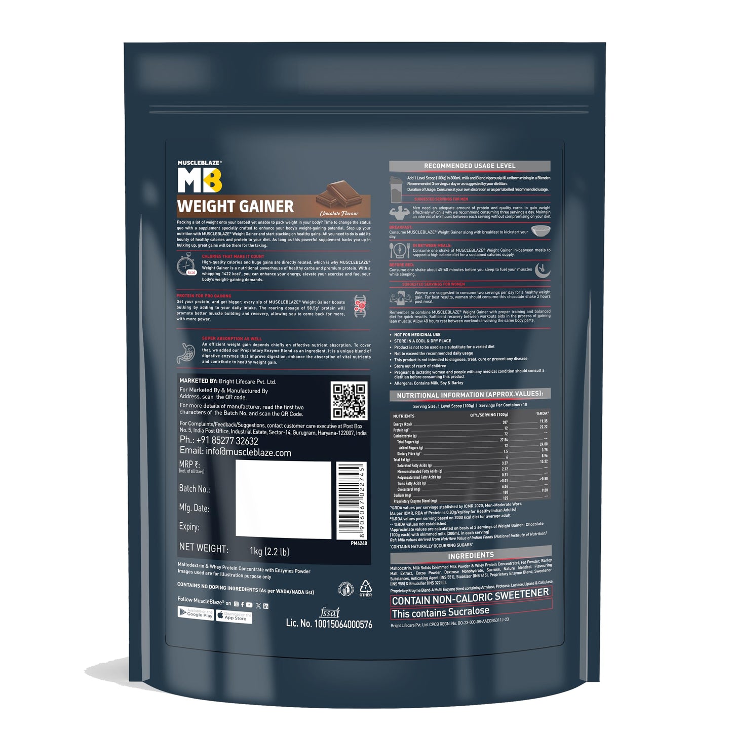 MuscleBlaze Weight Gainer with Added Digezyme (Chocolate, 1kg / 2.2lbs,- image 7