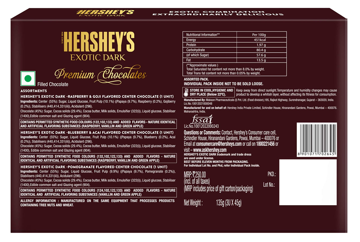HERSHEY'S Exotic Dark Gift Pack, 135 g- image 6