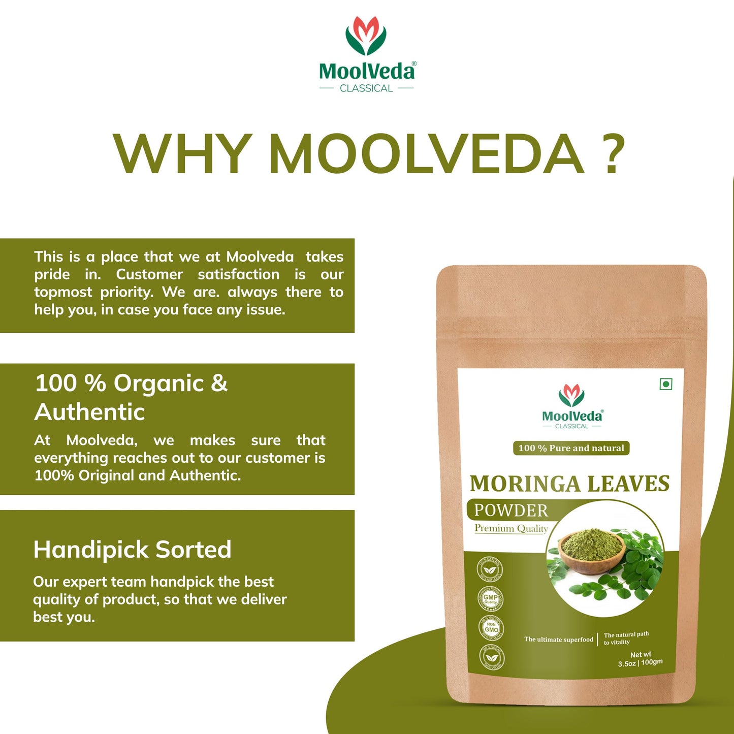 Moolveda Pure Moringa(Moringa oleifera) Leaves Powder For Natural Energy & Nutrient Boost with Nature's Best Superfood, 100gm