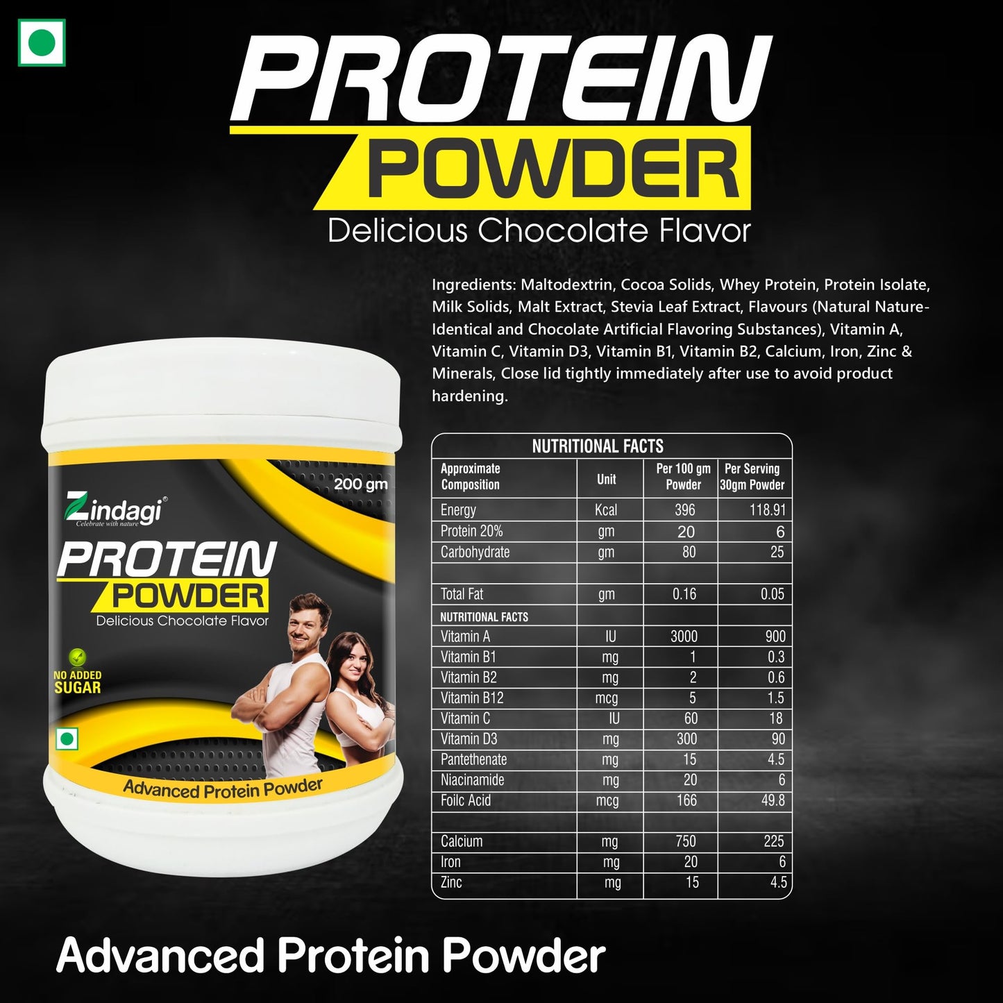 Zindagi Protein Powder for Adult - Whey Protein Powder - Health Supplements for Adult - Sugar Free Nutrition Drink (200 Gm)