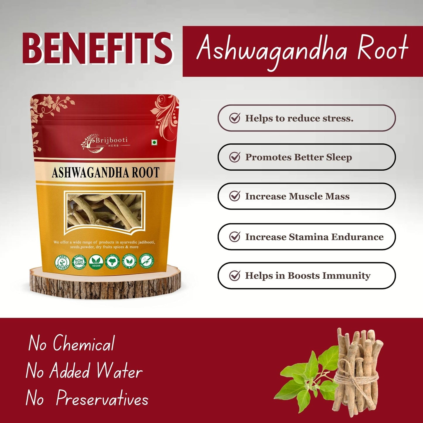 BIRJU MAHAVIR Ashwagandha Root Withania Somnifera (100 G),Natural (Bmkb- image 7
