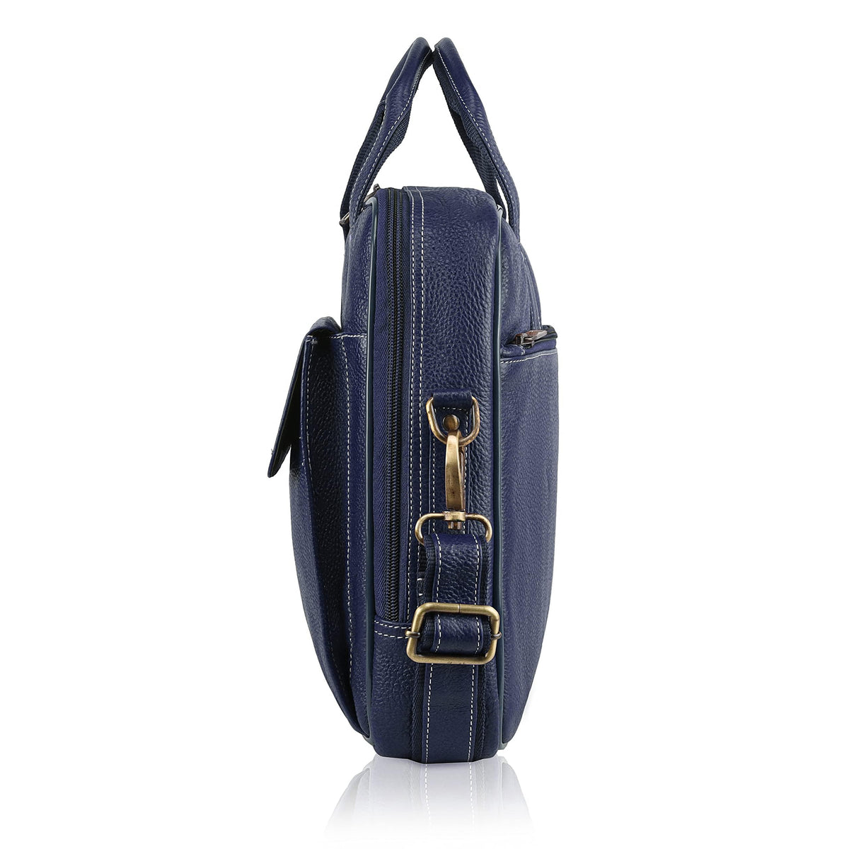 WildHorn Leather Laptop Messenger Bag for Men I Fits Upto 15.6 Inch Laptop/MacBook I Padded Laptop Compartment I Carry Handles with Adjustable Strap I DIMENSION : L-16 inch W-3 inch H-12 inch (Navy)