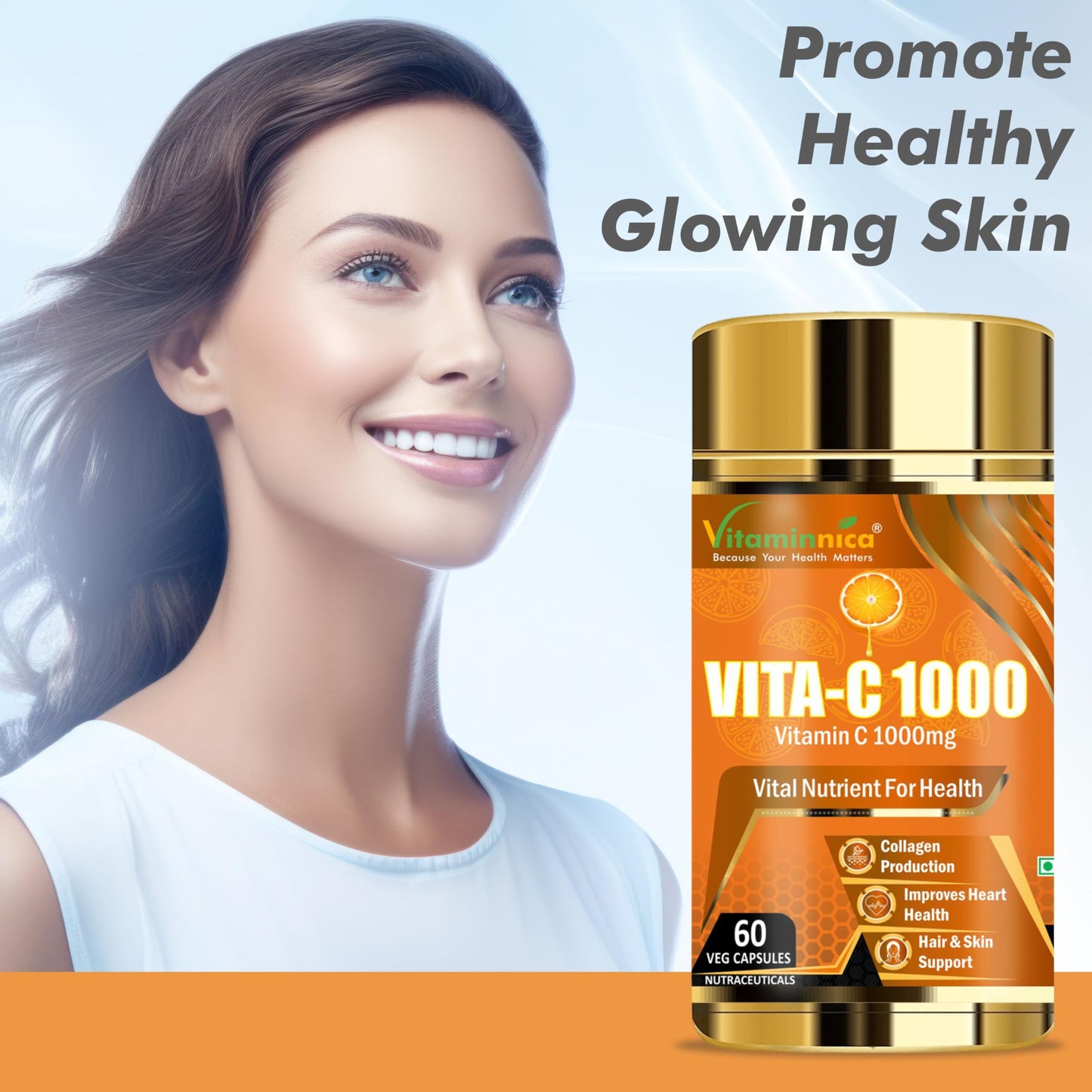 Vitaminnica Vitamin C 1000mg Capsules – Immune Support Supplement, Antioxidant Protection, Supports Skin & Overall Wellness, Vegetarian, Non-GMO, 60 Capsules