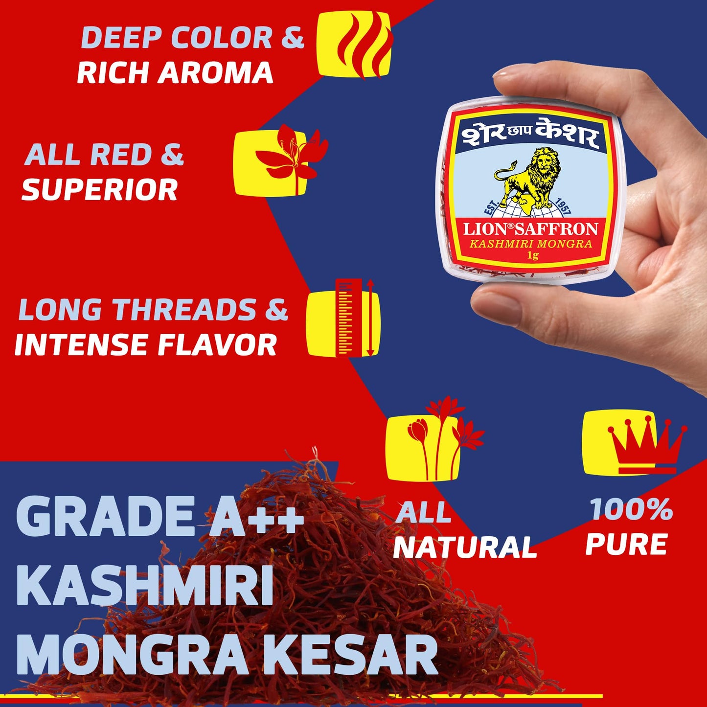 LION BRAND SAFFRON, 5g A++ Quality Value Pack Kashmiri Mongra Kesar for- image 7