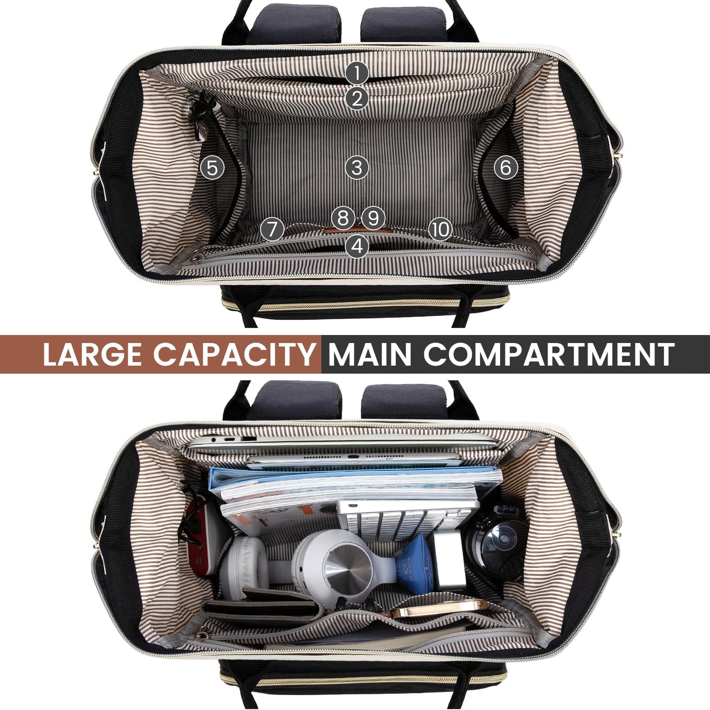 LOVEVOOK Laptop Backpack for Women, Travel Computer Work Bag, Business Teacher Nurse Backpack Purse, 15.6-inch, Beige-Brown-Black, Beige-brown-black, 15.6 Inch