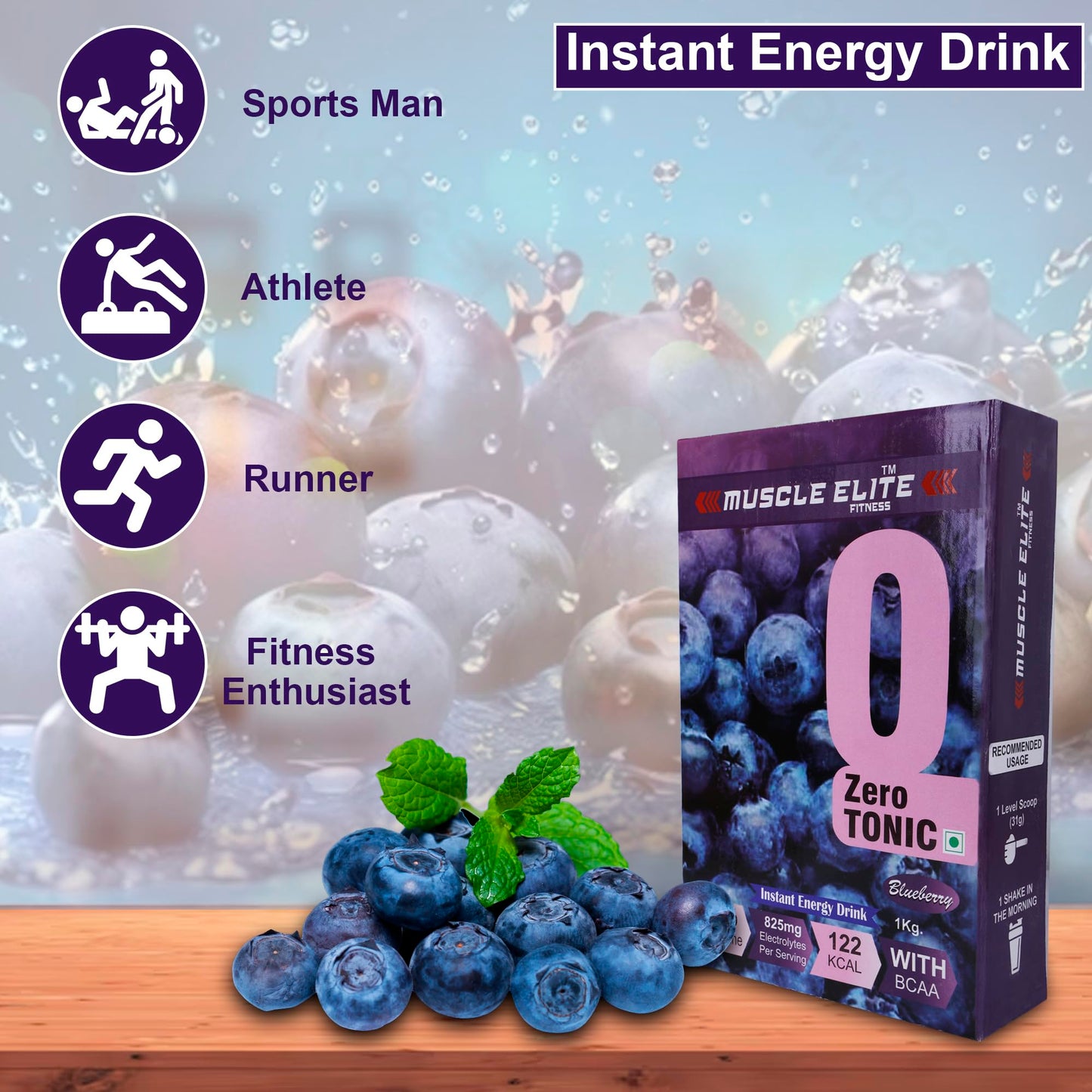 Muscle Elite Fitness Isotonic Energy Drink with BCAA β Blueberry, 825mg Electrolytes, 32 Servings