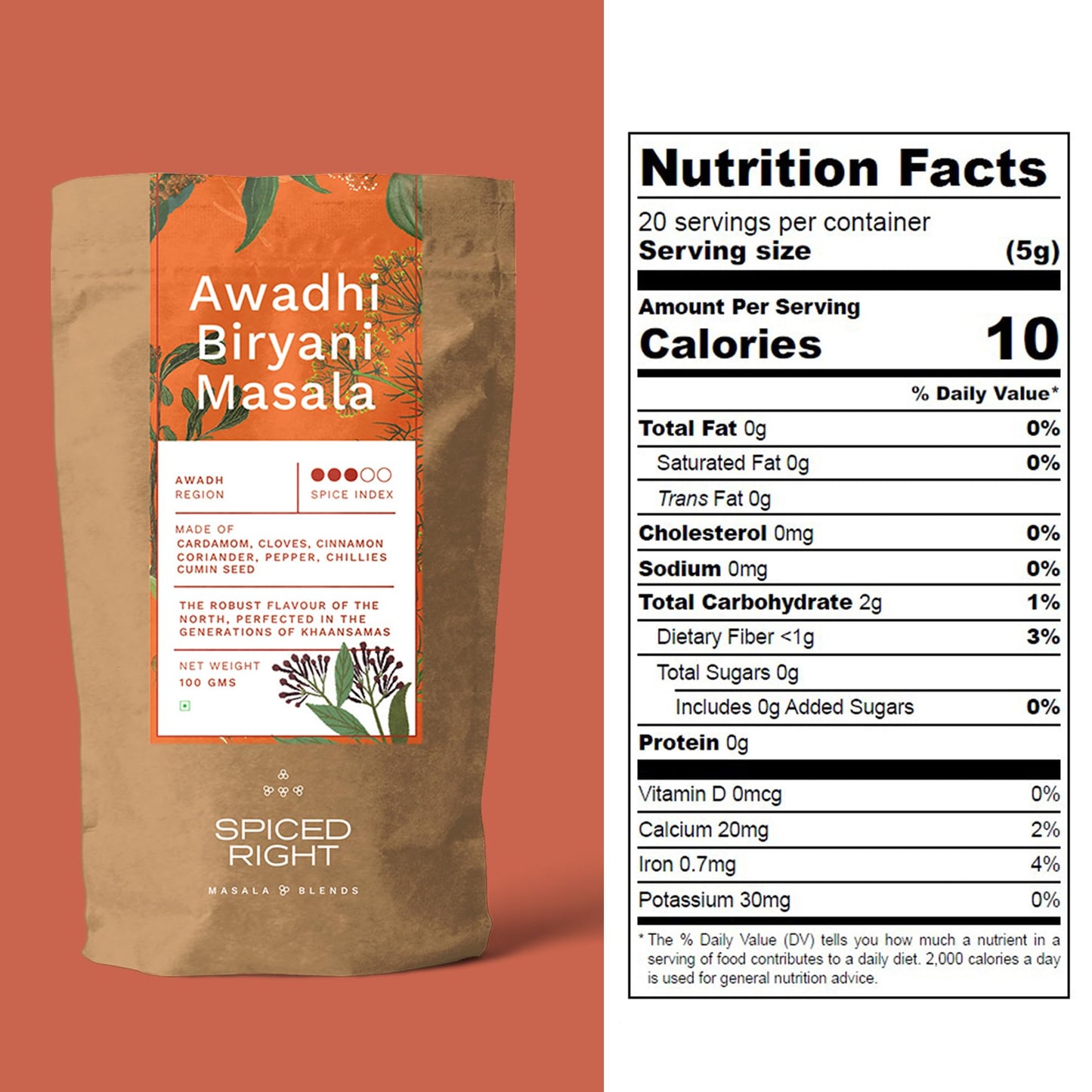 Spiced Right Awadhi Biryani Masala Powder (100g) | Authentic Flavors for Perfectly Spiced Biryani | Premium Handcrafted Spice Mix | Exquisite Indian Cuisine | Spicy and Flavorful Masala Mix