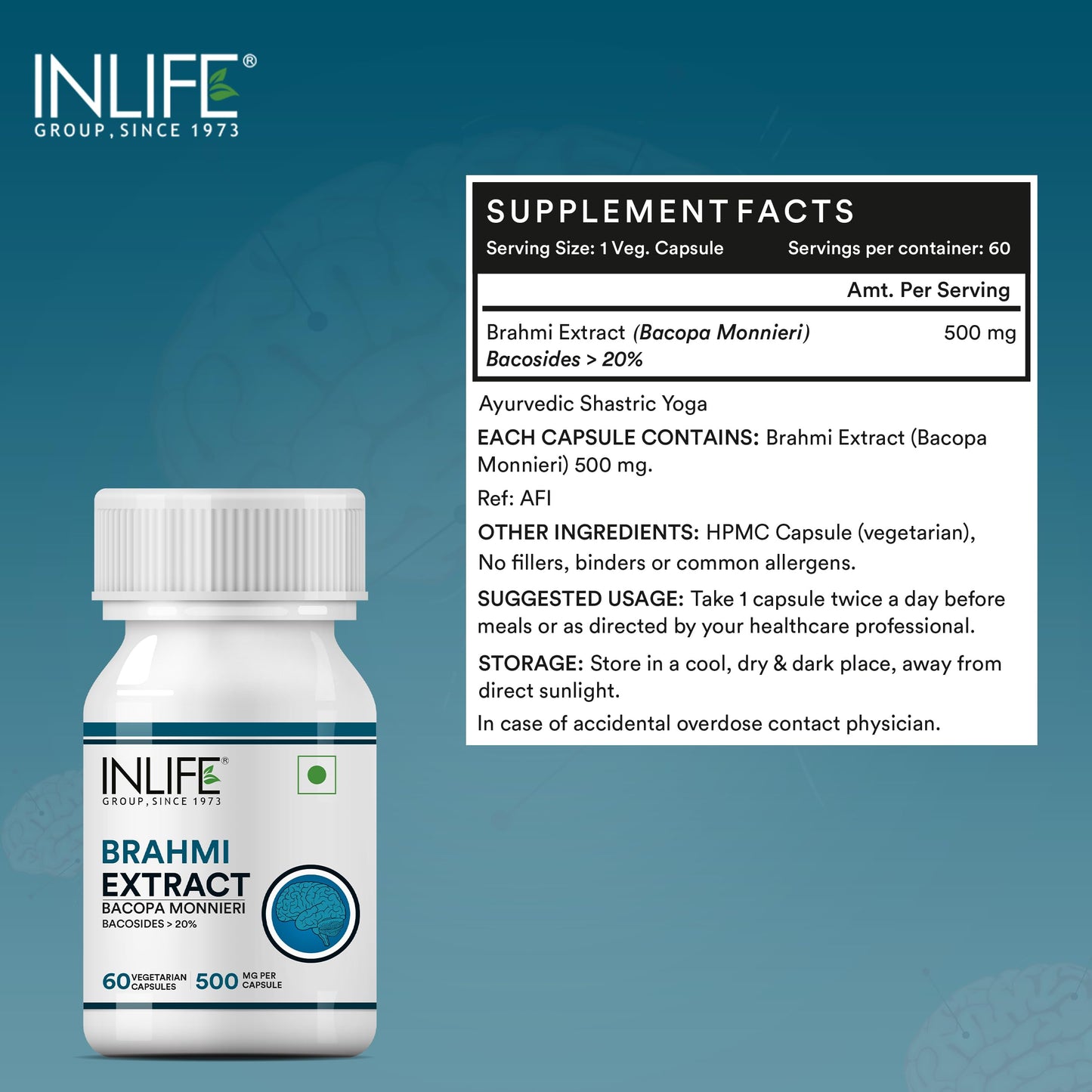 INLIFE Brahmi Capsules 500mg | Bacopa Monnieri Extract | Bacosides > 20- image 8