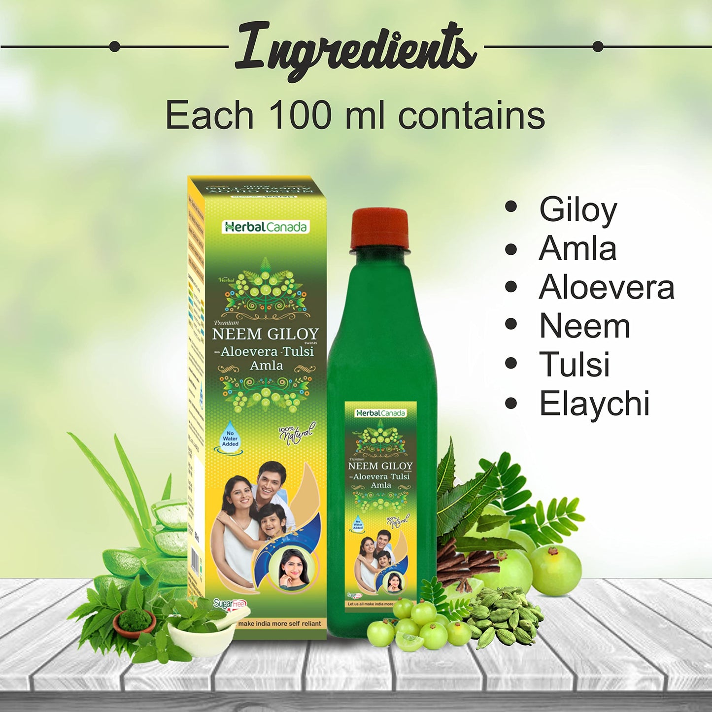 Herbal Canada Neem Giloy | 500ml- Pack of 3 | Naturally Immunity Enhancer | Natural Source of Antioxidant, vitamin C | 100% Natural