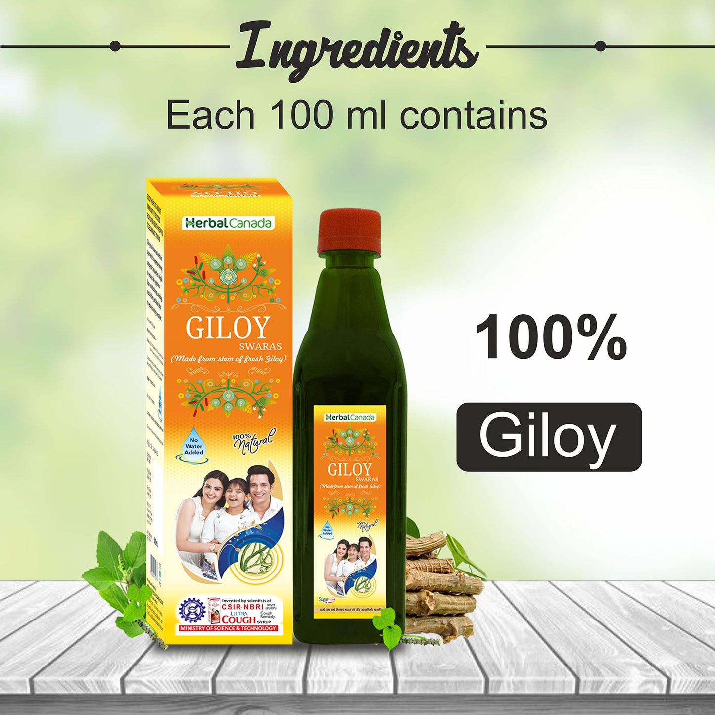 HERBAL CANADA Giloy Ras | Pack of 2 | Naturally Immunity Booster | Natural Source of Antioxidants for Detoxification | Good for Liver and Skin Health (500ML)