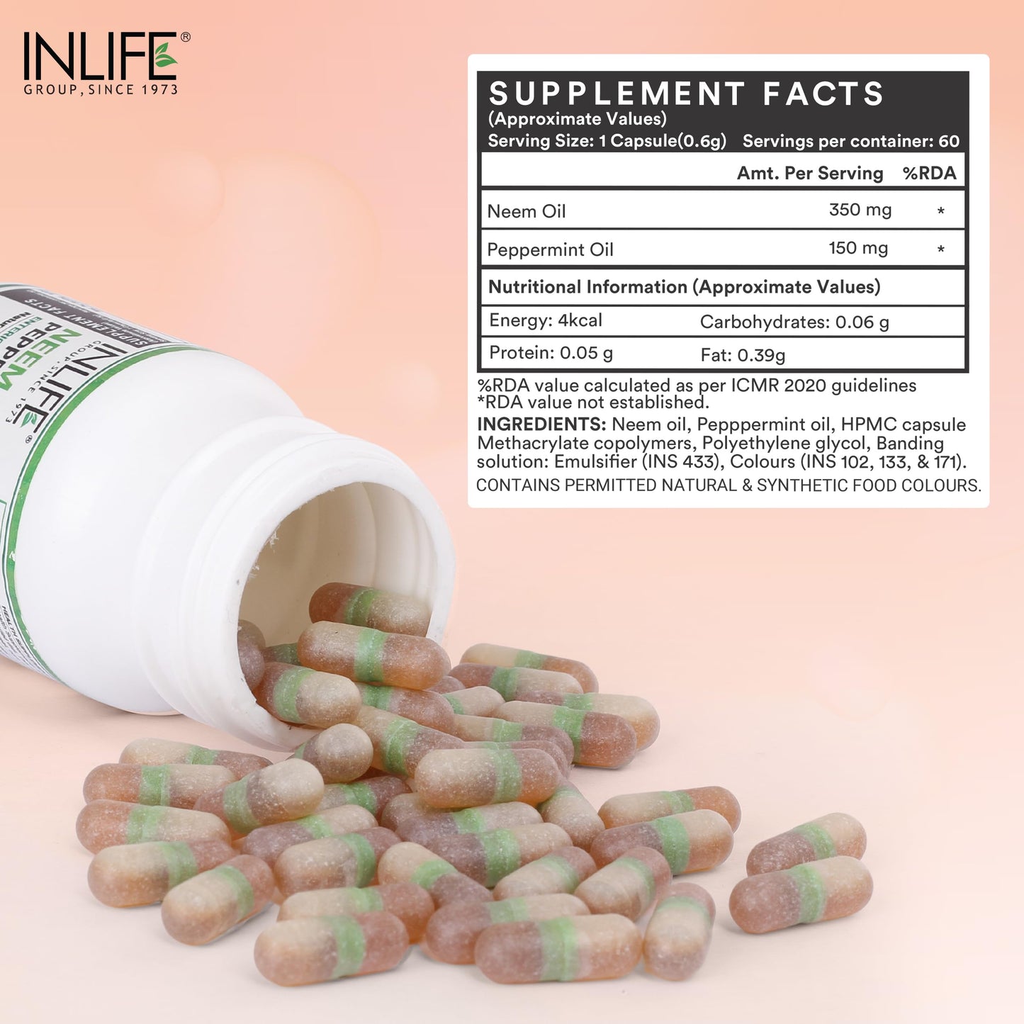 INLIFE Neem Oil 350mg with Peppermint Oil 150mg, Enteric Coated Capsule- image 9