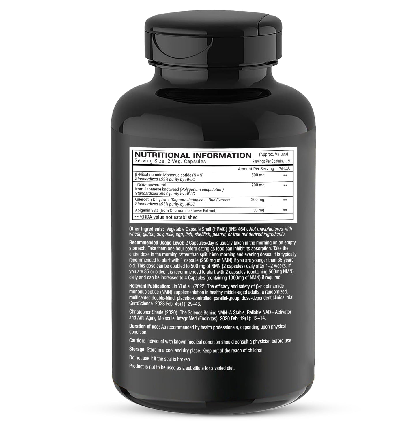 GREENDORSE NMN 99.9% Pure with Apigenin, Trans- resveratrol & Quercetin 3 IN 1 Supplement | High Bioavailability, Natural, 3rd Party Lab Tested Ultra Pure by HPLC | Boosts NAD+, Slow Down Aging, Cellular Repair, Muscle Strength, Heart health | - 60 Veg Ca