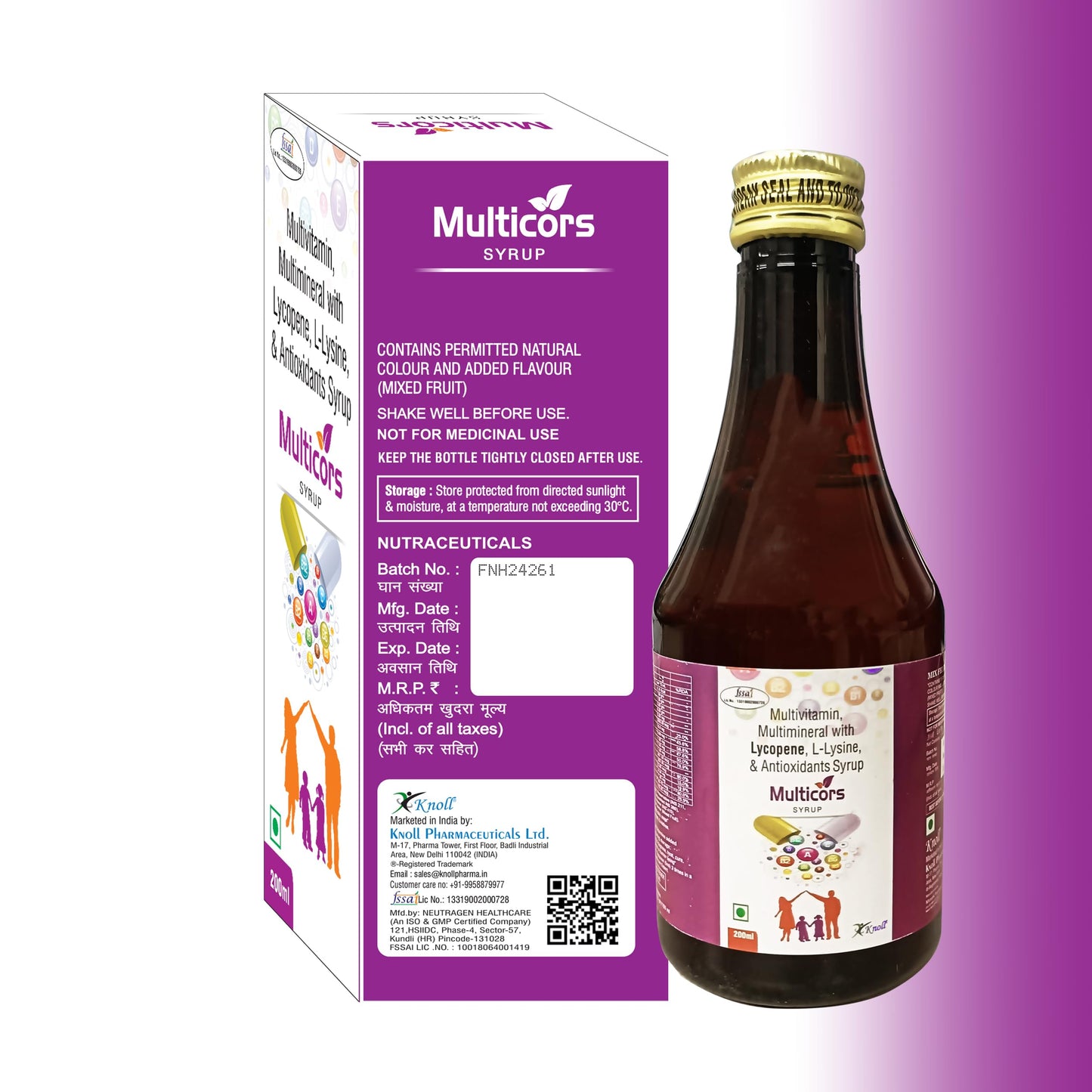 Knoll Healthcare MULTICORS Multivitamin & Multimineral with Lycopene, L-Lysine, & Antioxidants Syrup 200ML
