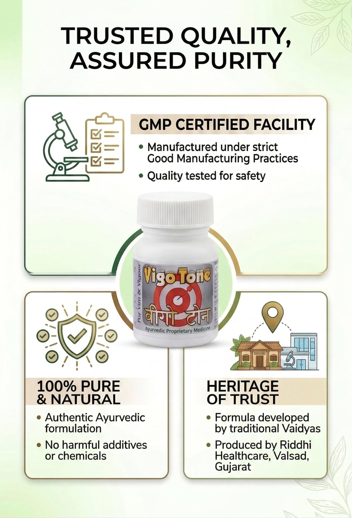 Vigo Tone Ayurvedic Tablets for Vim, Vigor, and Vitality - Natural Strength & Energy Supplement - Ayurvedic Proprietary Medicine (Pack of 25Tab)