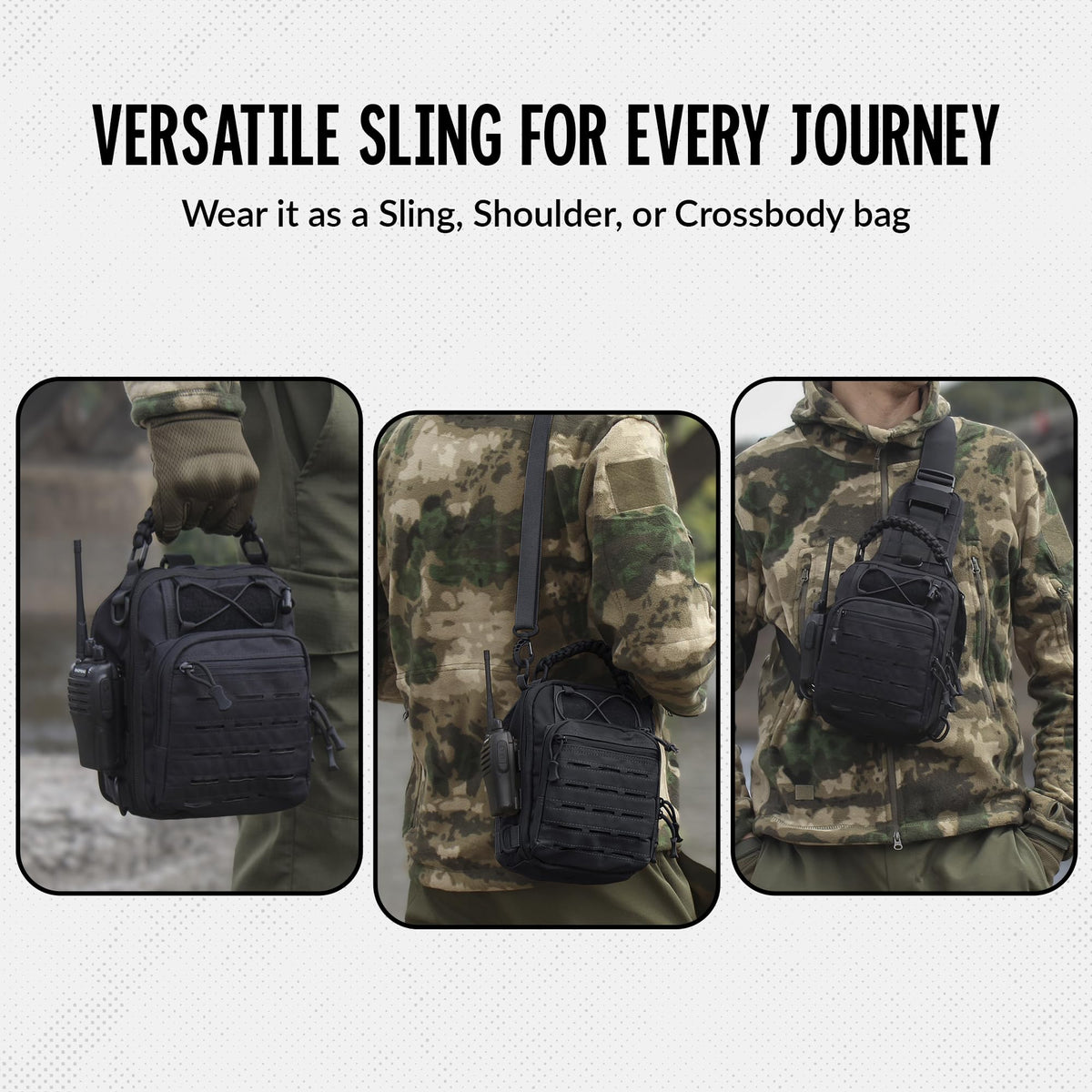 CARRY TRIP Tactical Small Sling Bag, One Strap Multi-Compartment Shoulder Crossbody Backpack, Men's Water-Resistant Travel Daypack for Hiking, Trekking, Camping, Molle Outdoor Use (Black)