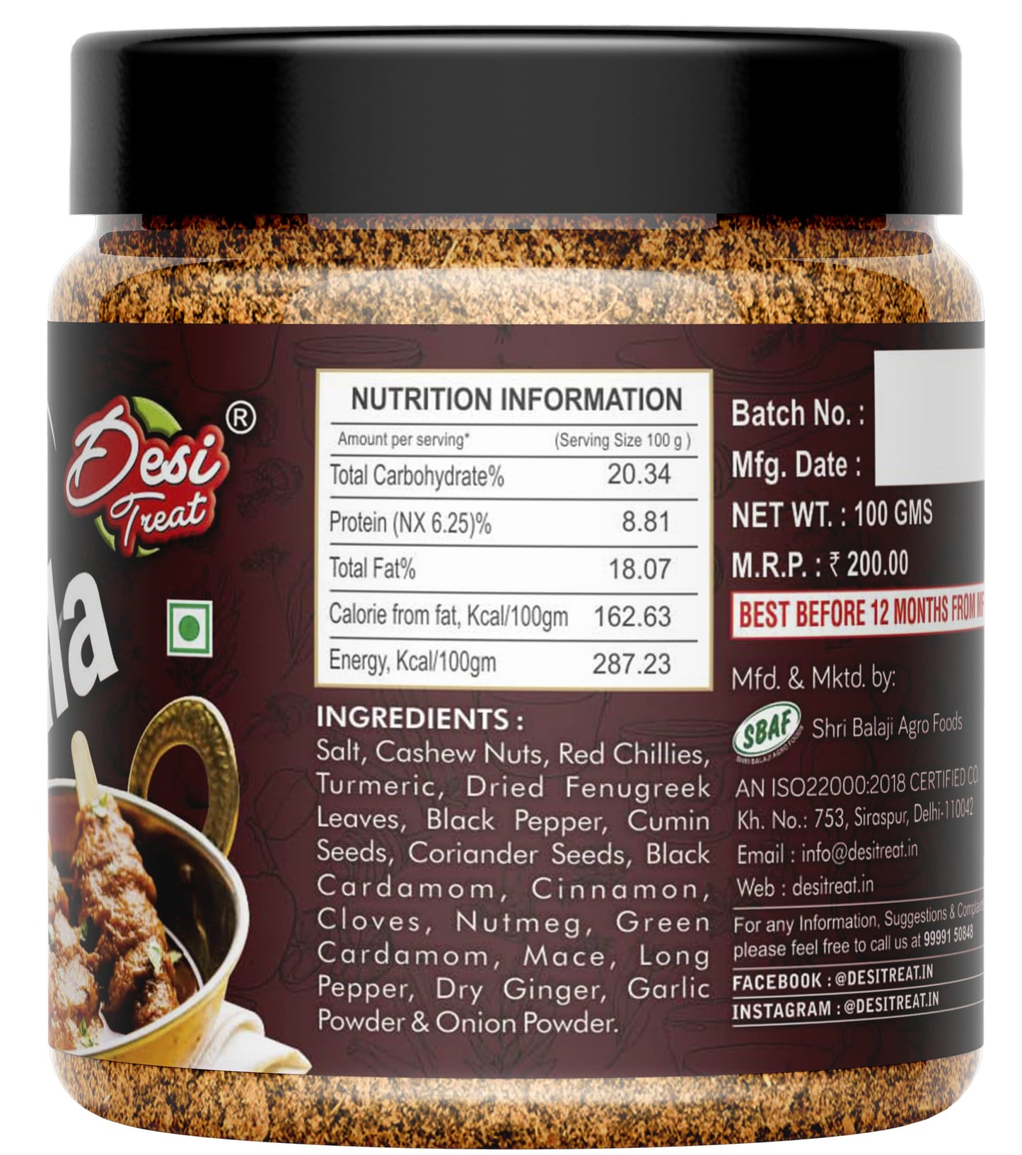 Desi Treat Soya Chaap Masala | Authentic Indian Spice Blend for Rich & Flavorful Curries for Soya Chaap Gravy, Tikka, Roll & Street-Style Dishes | 100g Pack